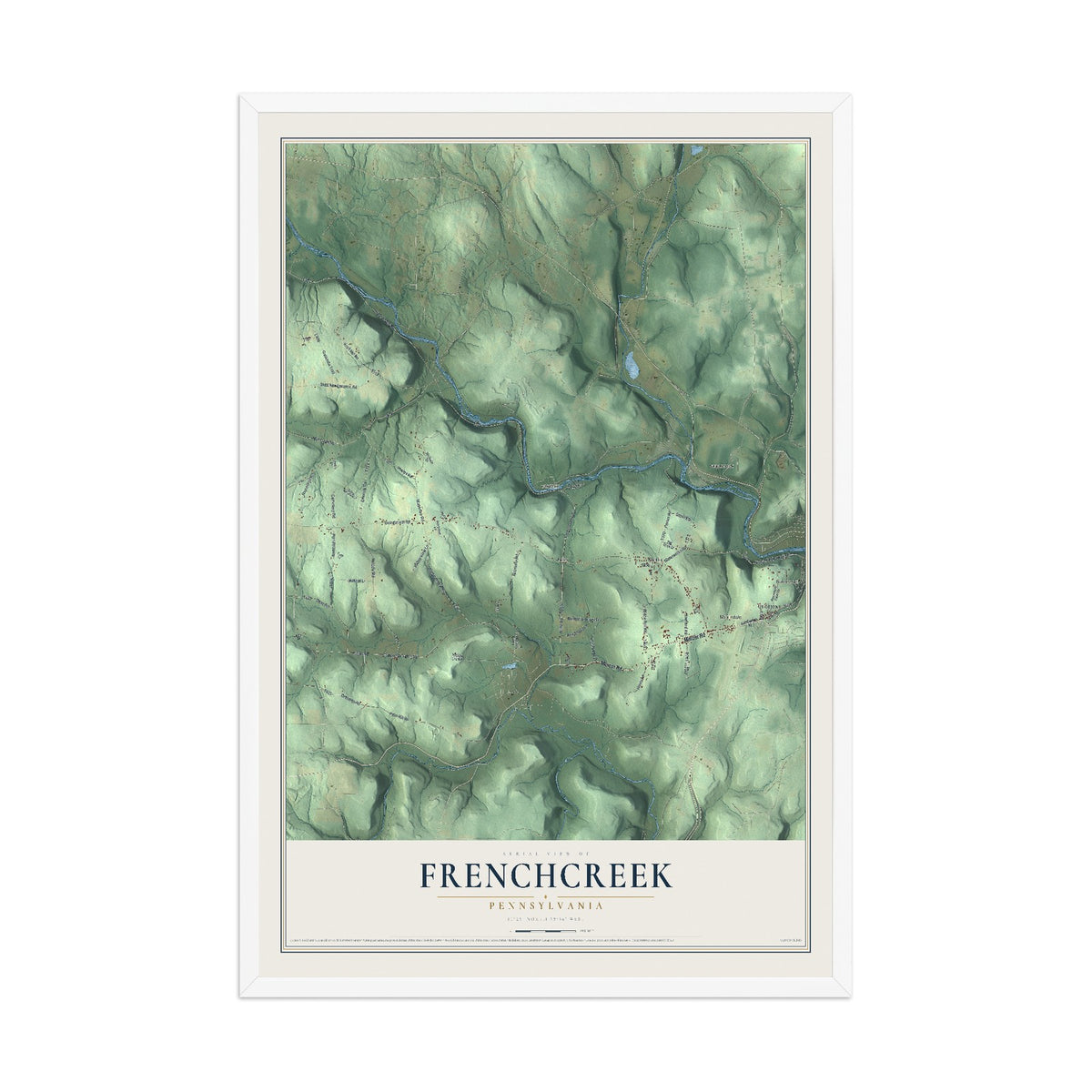 Map of Frenchcreek, Pennsylvania, 12 x 18 inch print in a white wood frame
