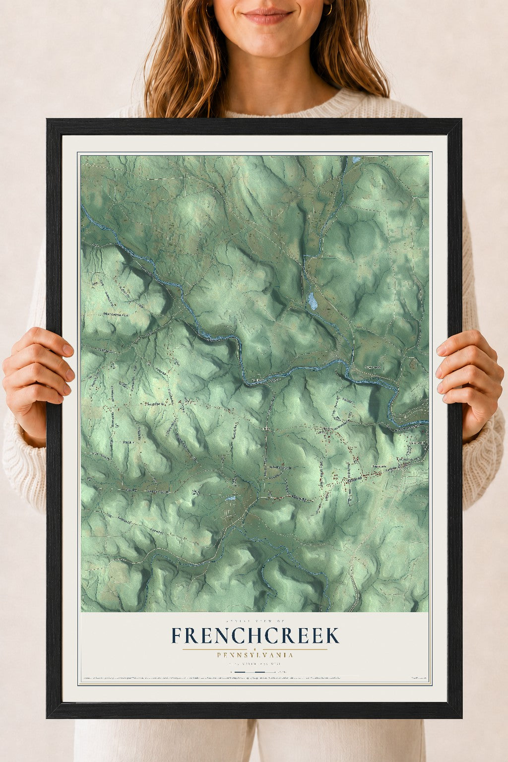 Map of Frenchcreek, Pennsylvania, 18 x 24 inch print in a black wood frame