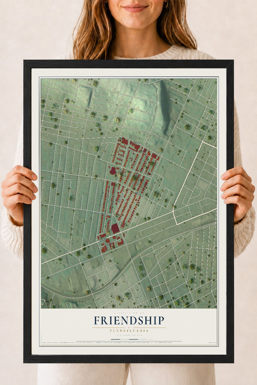 Map of Friendship, Pennsylvania, 18 x 24 inch print in a black wood frame
