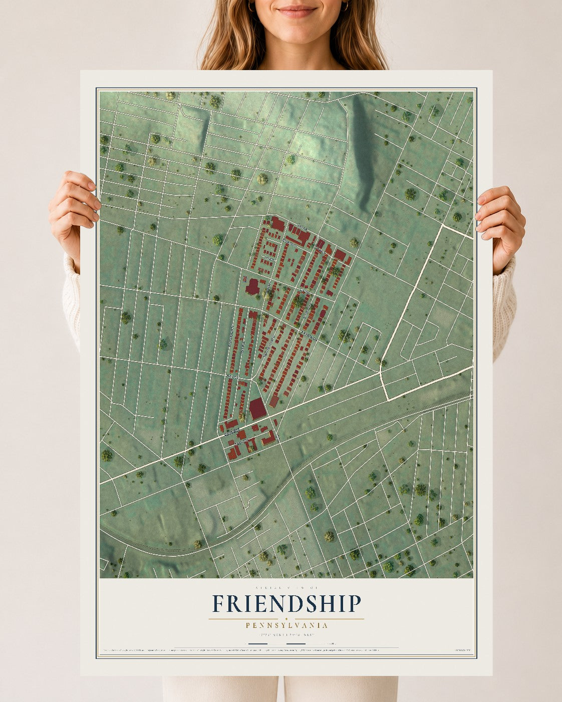 Map of Friendship, Pennsylvania, 24 x 36 inch unframed archival matte print