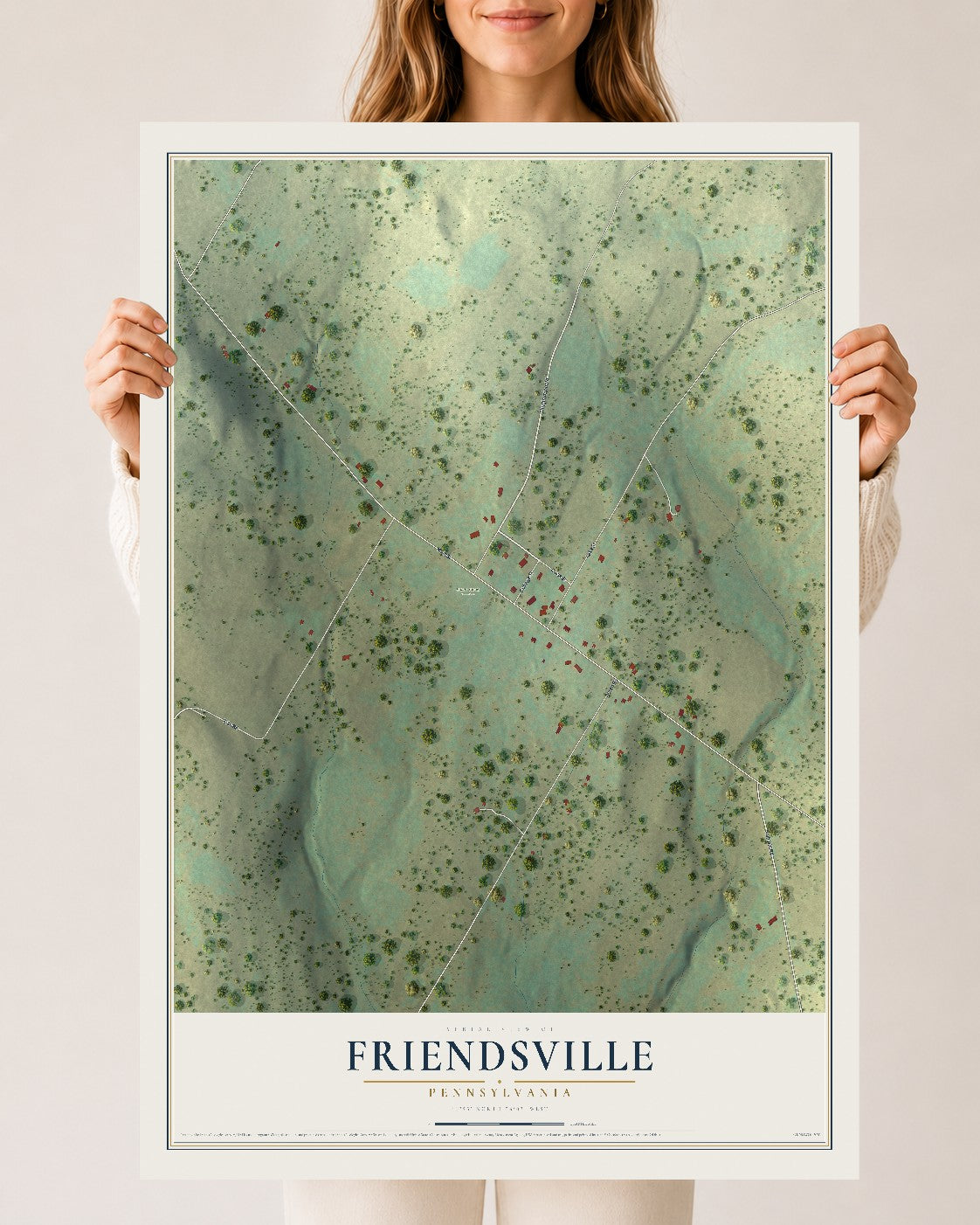 Map of Friendsville, Pennsylvania, 24 x 36 inch unframed archival matte print