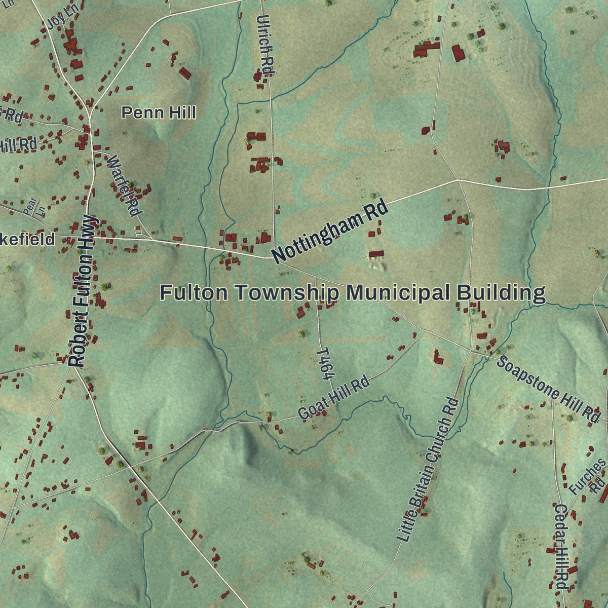 Second close-up of the map of Fulton, Pennsylvania print showing more streets and buildings