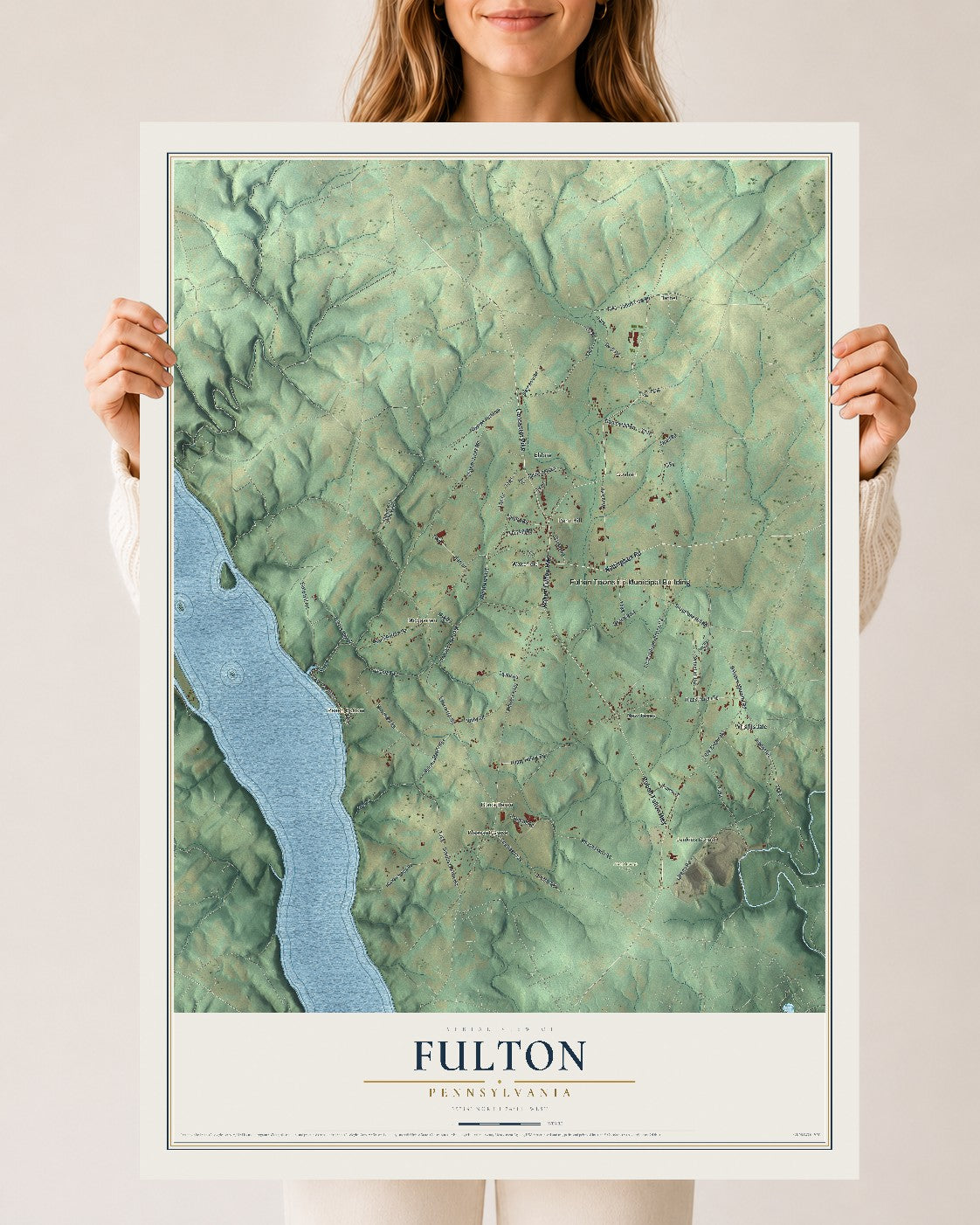 Map of Fulton, Pennsylvania, 24 x 36 inch unframed archival matte print