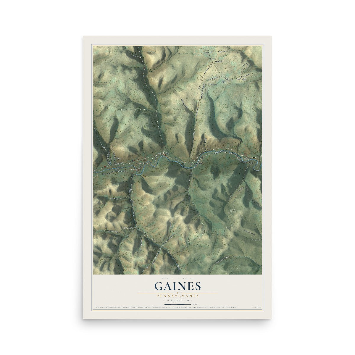 Map of Gaines, Pennsylvania, 12 x 18 inch unframed archival matte print