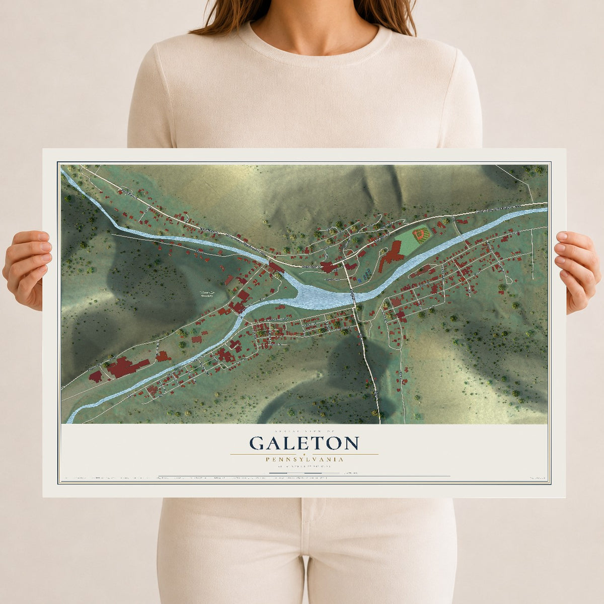 Map of Galeton, Pennsylvania, 12 x 18 inch unframed archival matte print