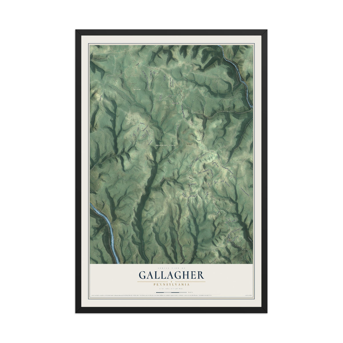 Map of Gallagher, Pennsylvania, 12 x 18 inch print in a black wood frame