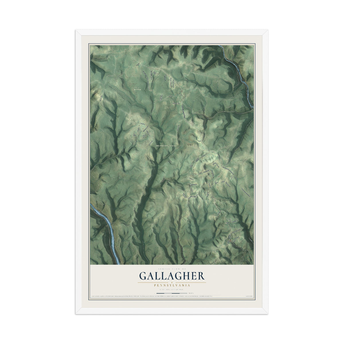 Map of Gallagher, Pennsylvania, 12 x 18 inch print in a white wood frame