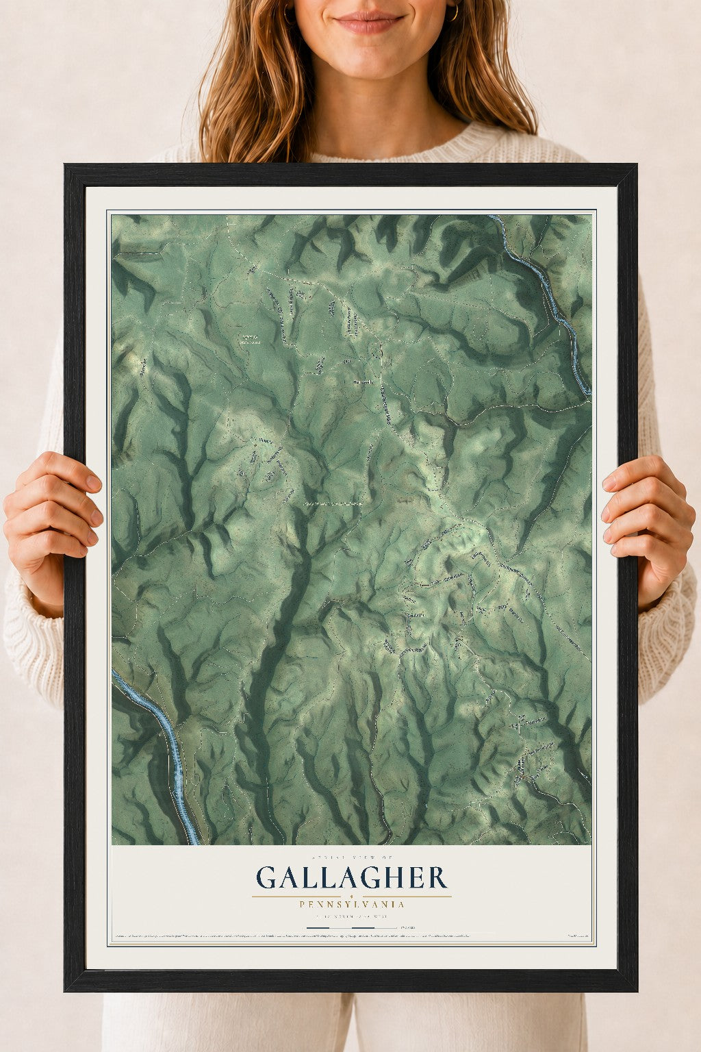 Map of Gallagher, Pennsylvania, 18 x 24 inch print in a black wood frame