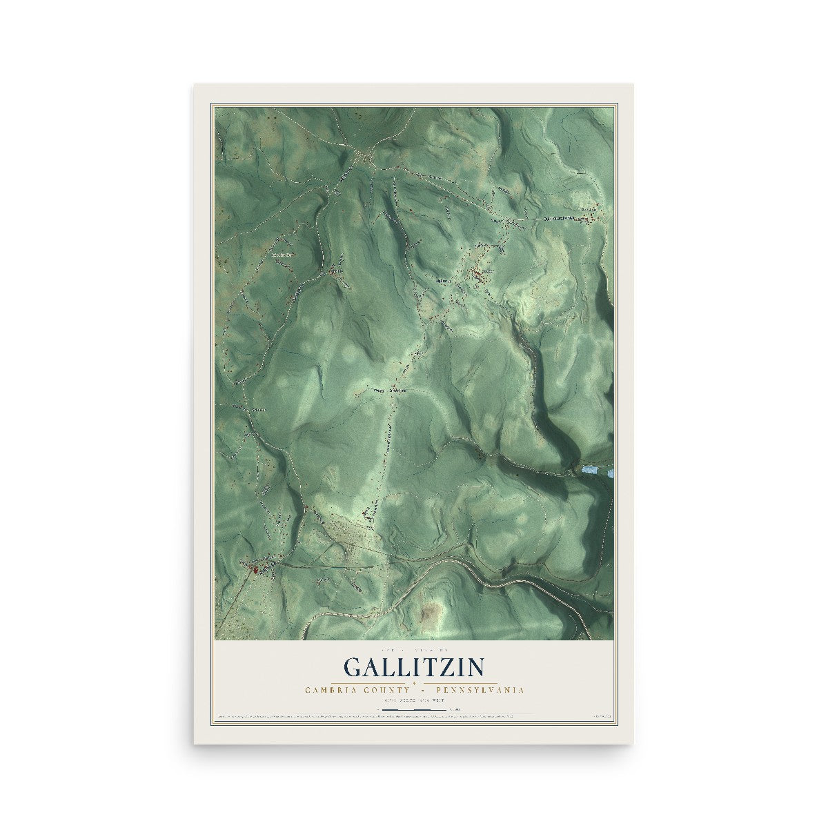 Map of Gallitzin, Cambria County, Pennsylvania, 12 x 18 inch unframed archival matte print