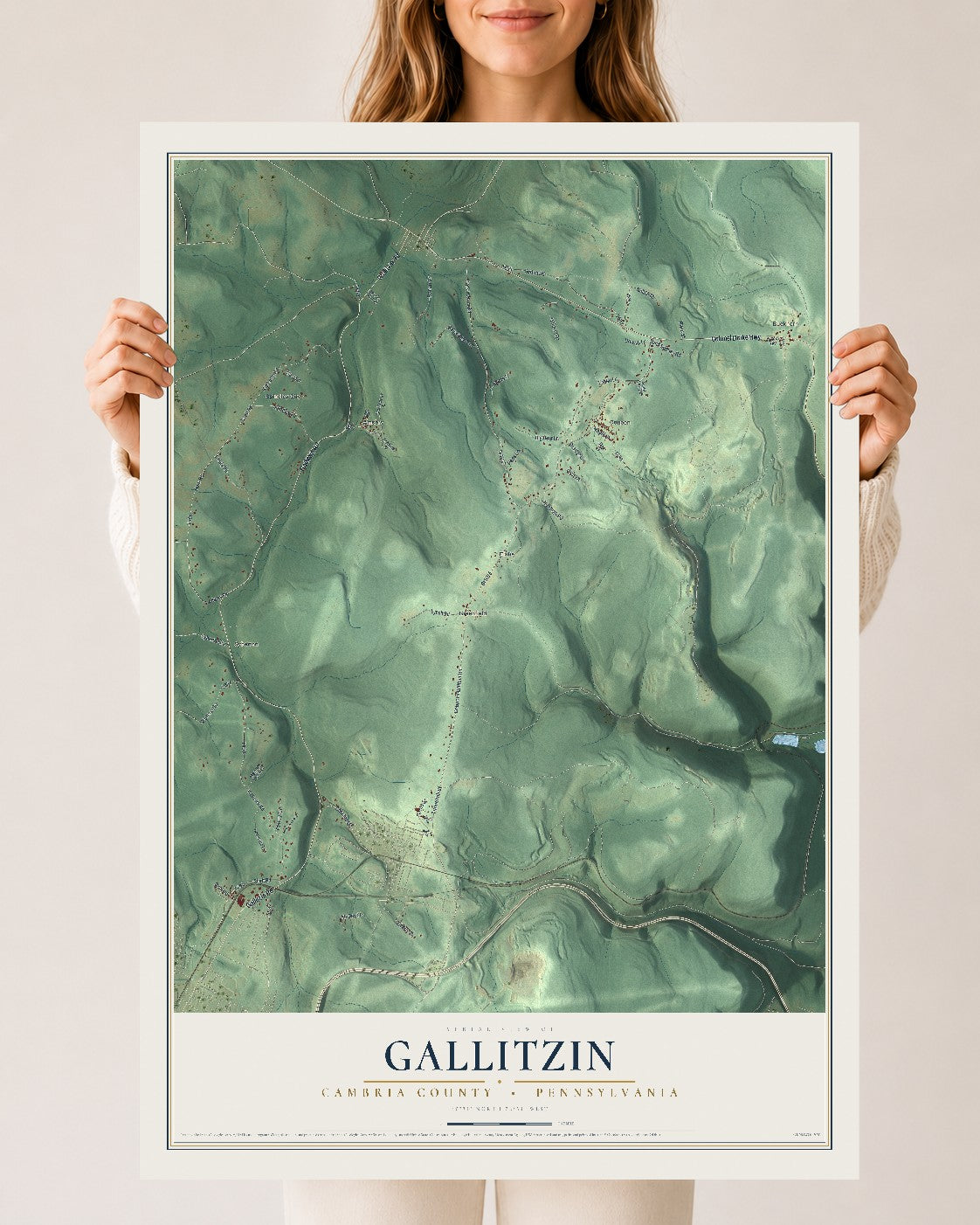 Map of Gallitzin, Cambria County, Pennsylvania, 24 x 36 inch unframed archival matte print