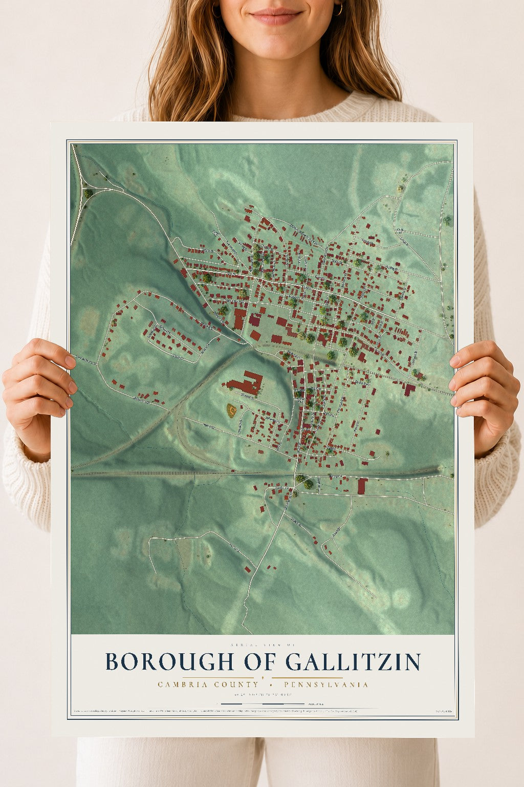 Map of the Borough of Gallitzin, Cambria County, Pennsylvania, 18 x 24 inch unframed archival matte print