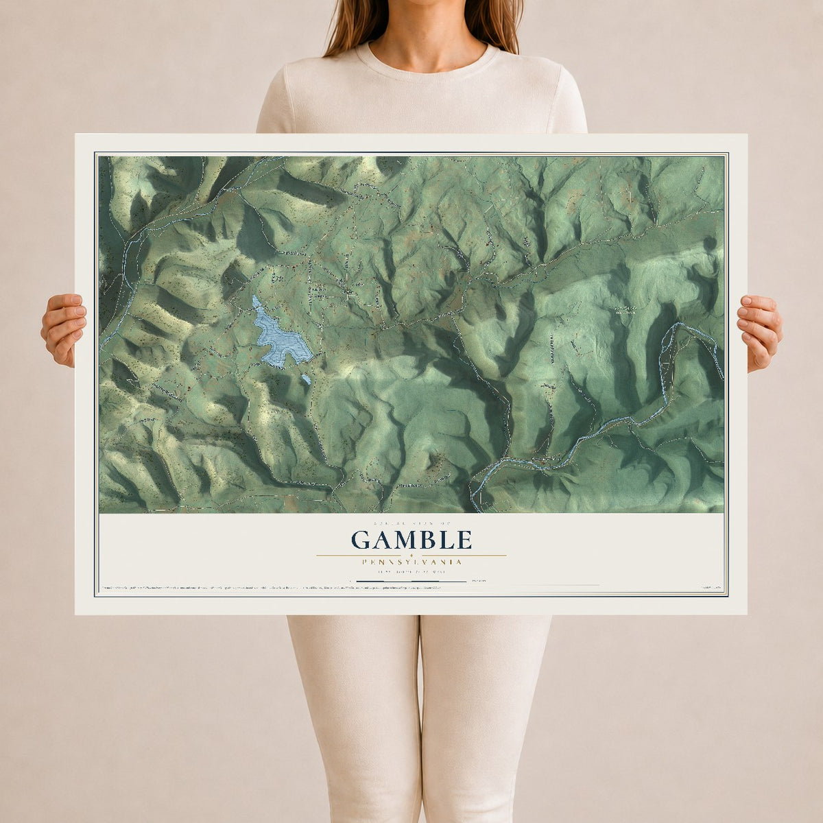 Map of Gamble, Pennsylvania, 24 x 36 inch unframed archival matte print