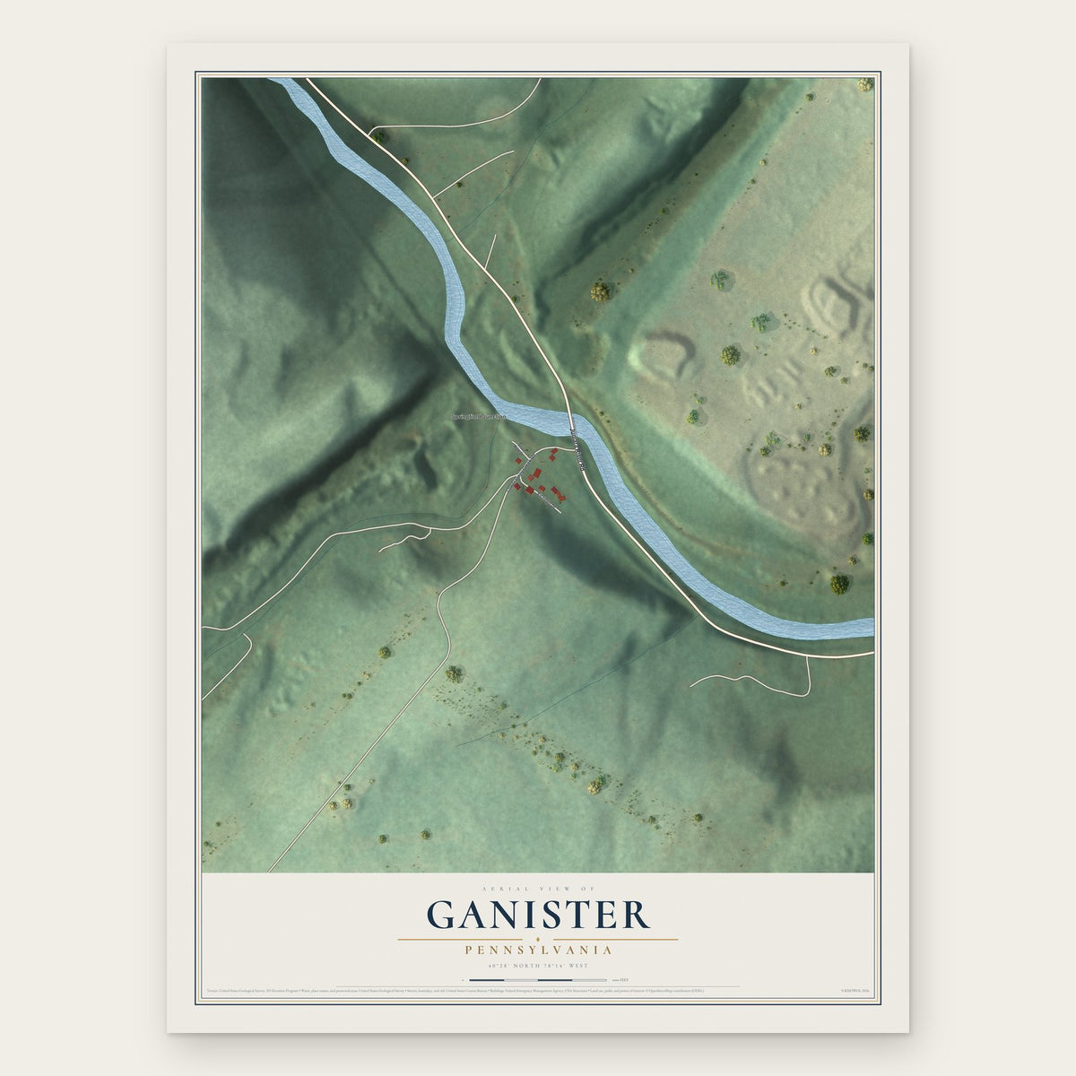 Ganister, Pennsylvania map print, the full design