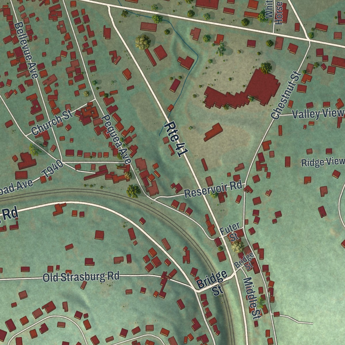 Close-up of the map of Gap, Pennsylvania print showing street and building detail