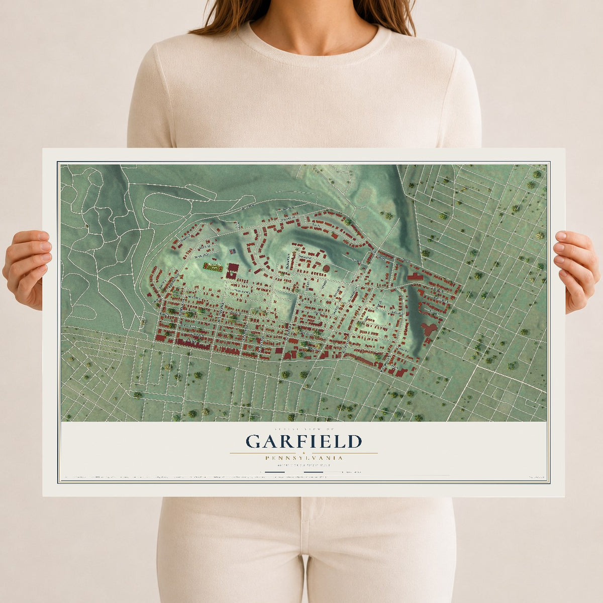 Map of Garfield, Pennsylvania, 12 x 18 inch unframed archival matte print