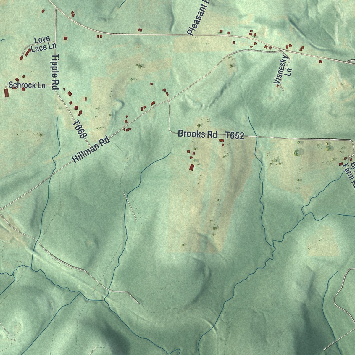 Close-up of the map of Gaskill, Pennsylvania print showing street and building detail