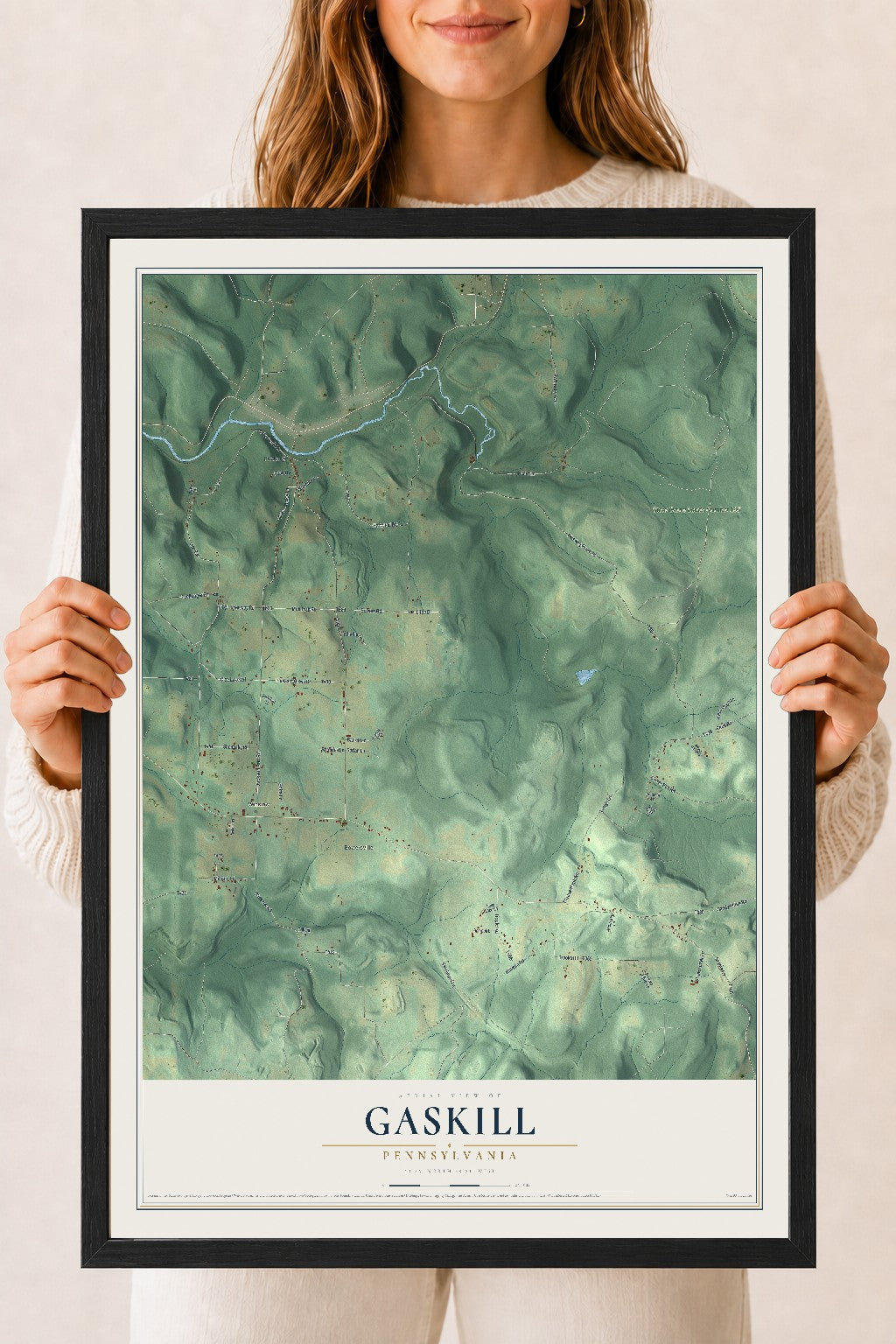 Map of Gaskill, Pennsylvania, 18 x 24 inch print in a black wood frame