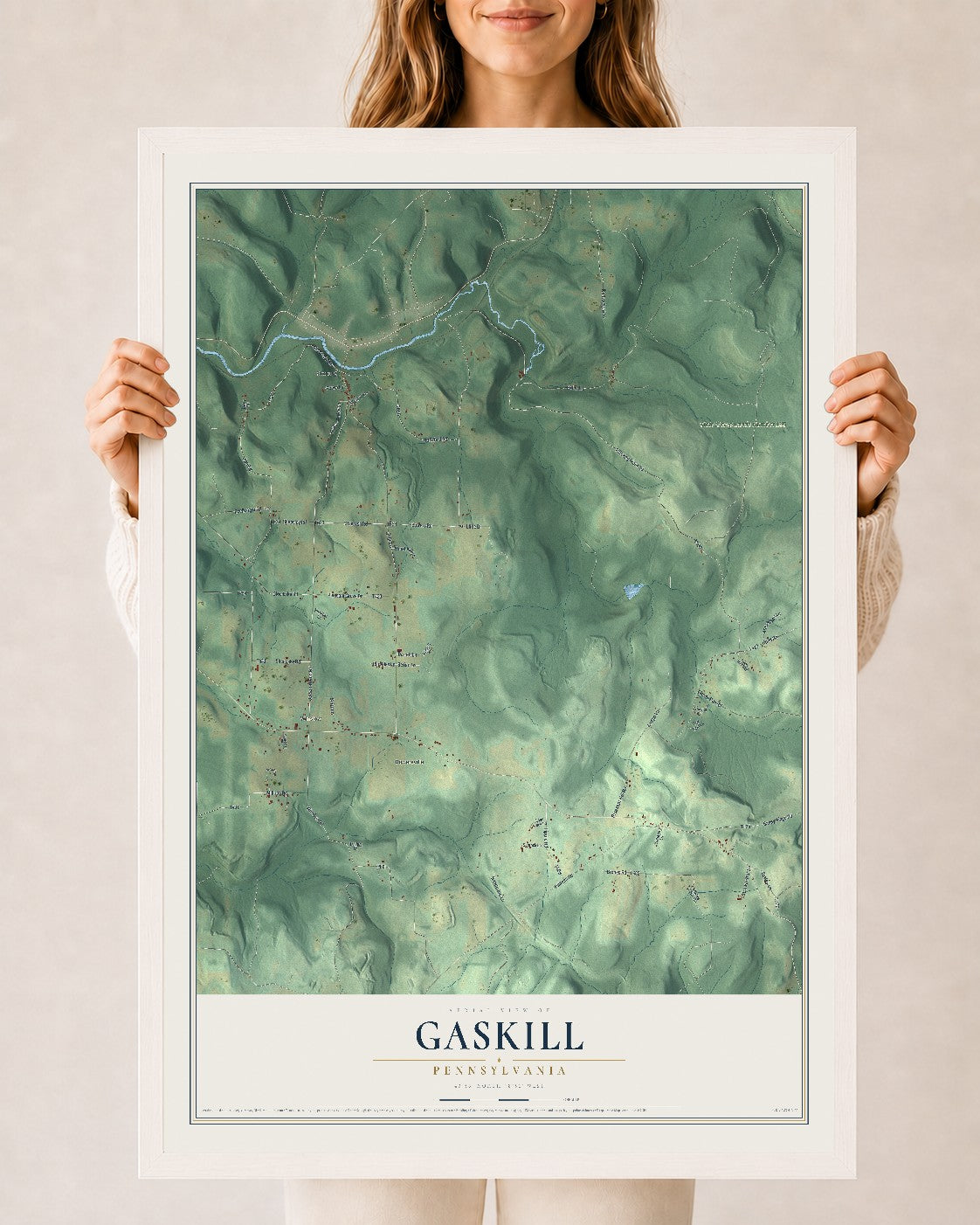 Map of Gaskill, Pennsylvania, 24 x 36 inch print in a white wood frame