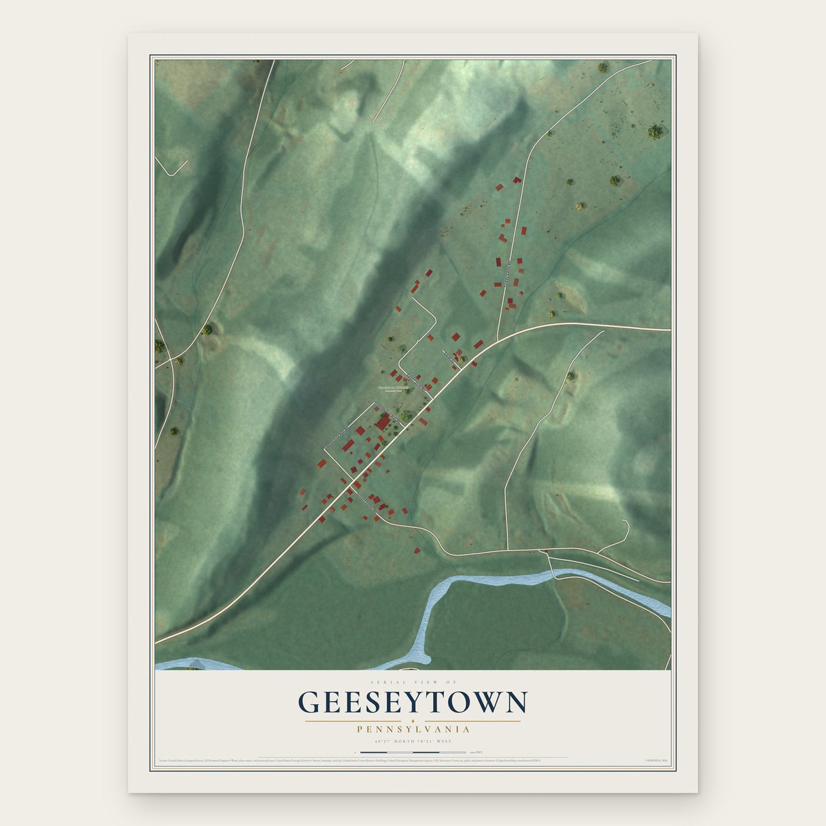 Geeseytown, Pennsylvania map print, the full design