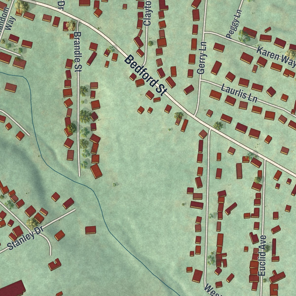 Second close-up of the map of Geistown, Pennsylvania print showing more streets and buildings
