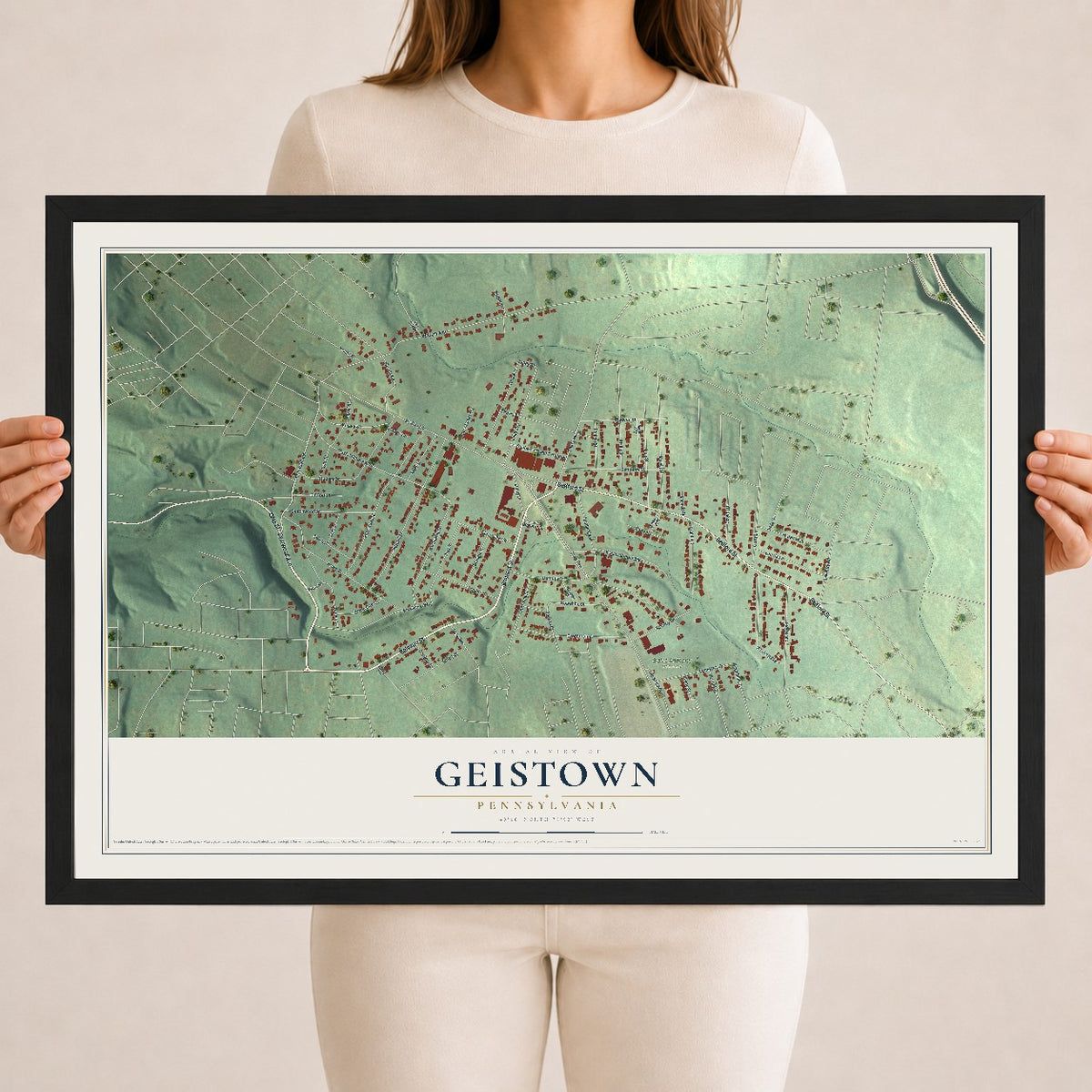 Map of Geistown, Pennsylvania, 18 x 24 inch print in a black wood frame