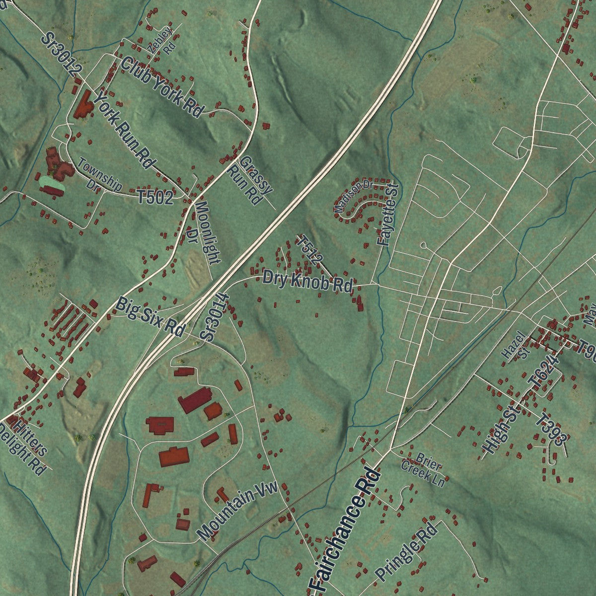 Close-up of the map of Georges, Pennsylvania print showing street and building detail