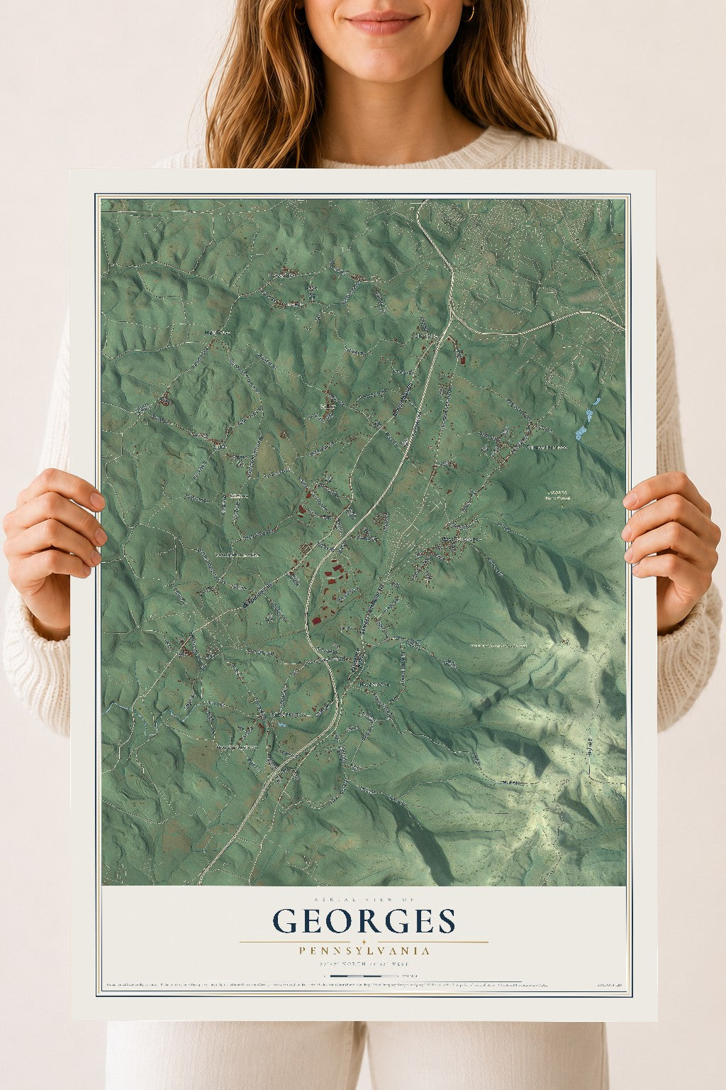 Map of Georges, Pennsylvania, 18 x 24 inch unframed archival matte print