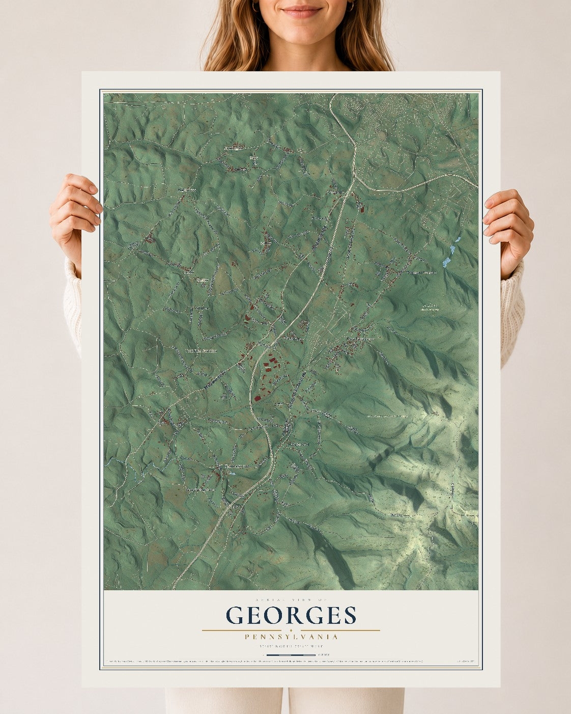 Map of Georges, Pennsylvania, 24 x 36 inch unframed archival matte print