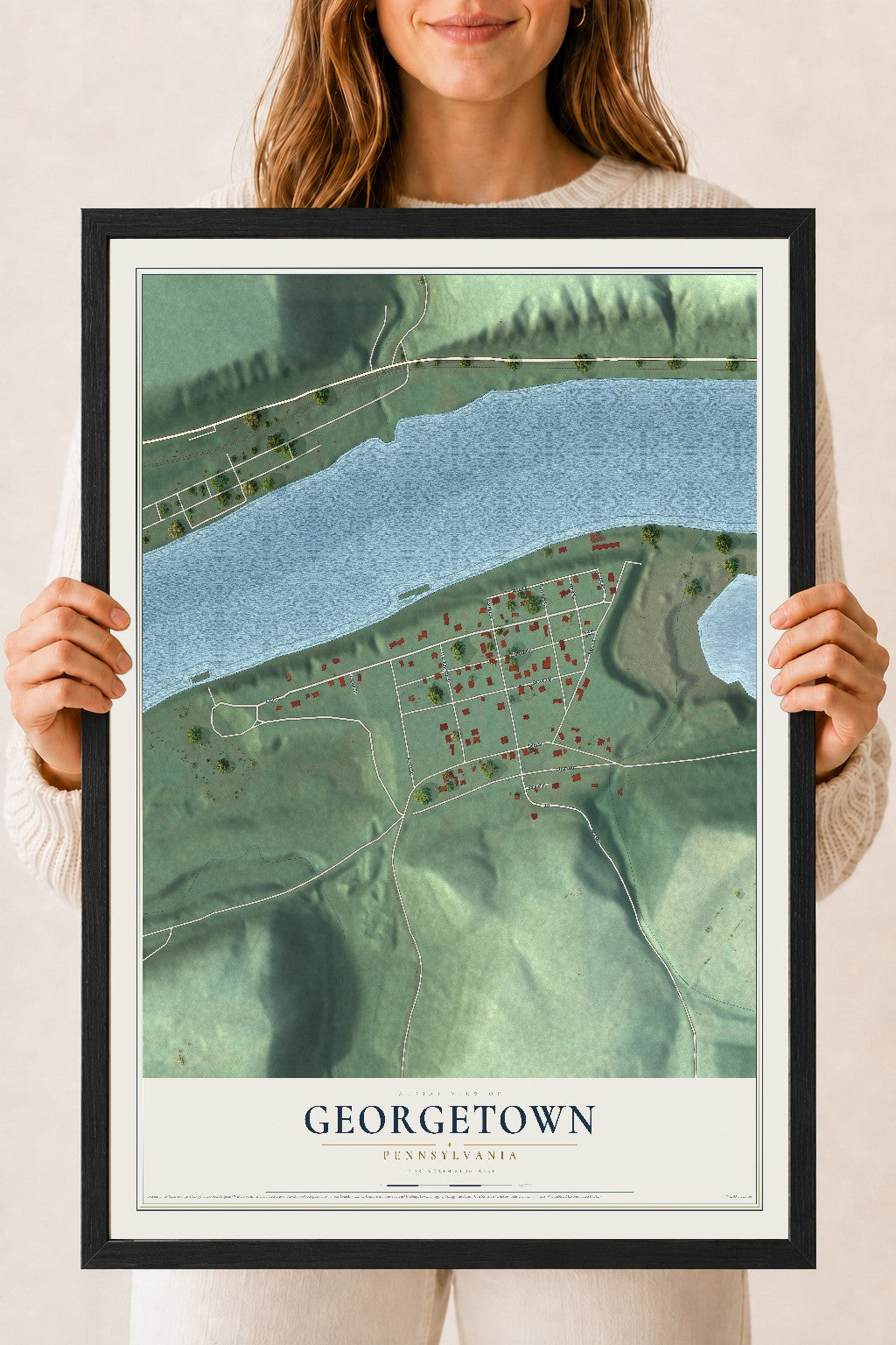 Map of Georgetown, Pennsylvania, 18 x 24 inch print in a black wood frame