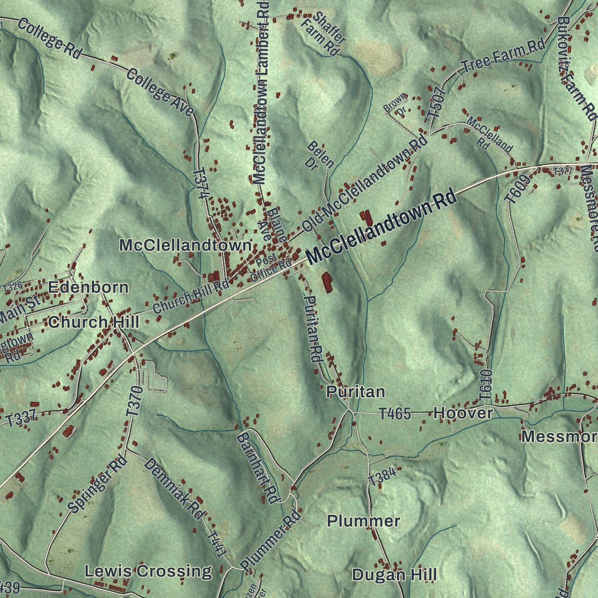 Close-up of the map of German, Pennsylvania print showing street and building detail