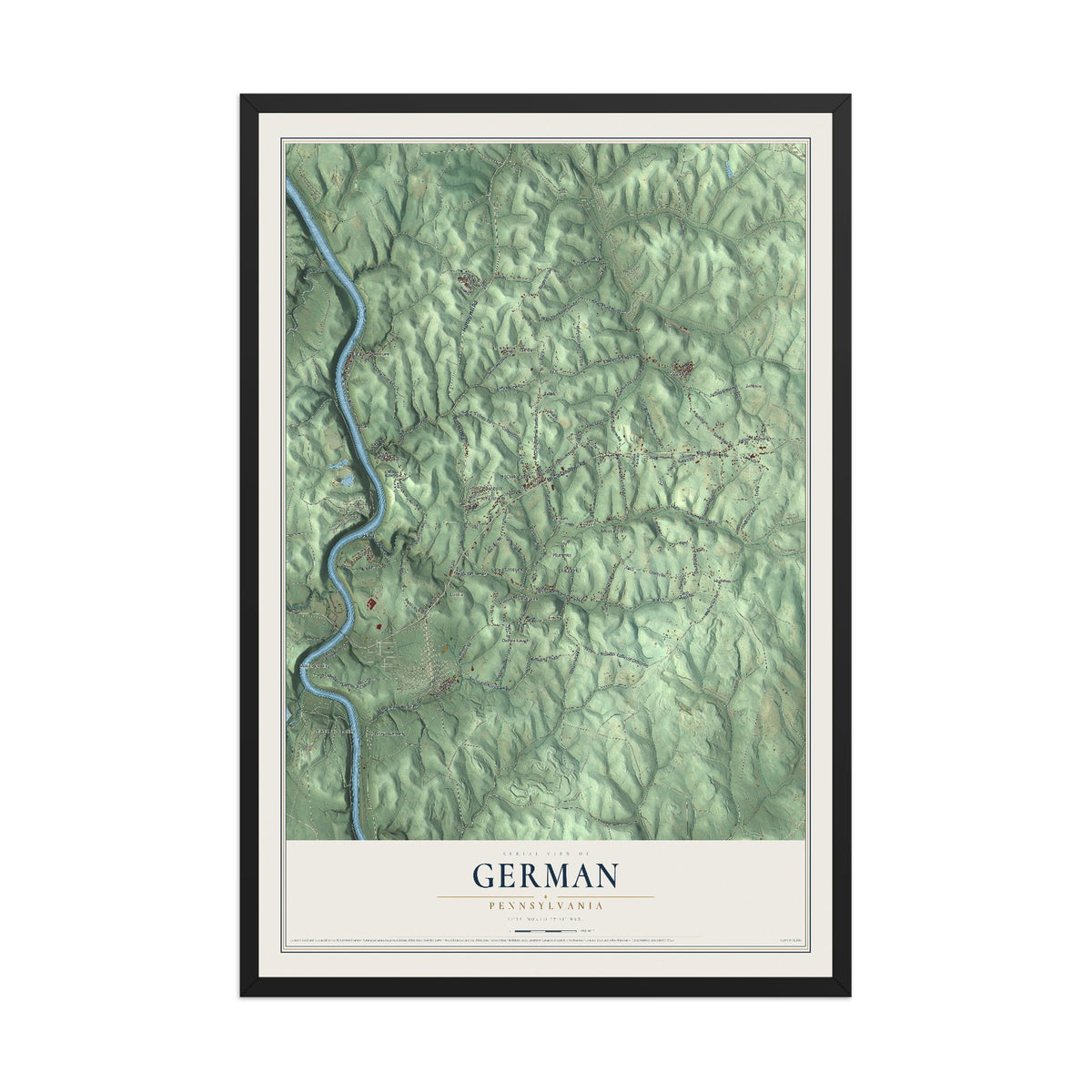 Map of German, Pennsylvania, 12 x 18 inch print in a black wood frame