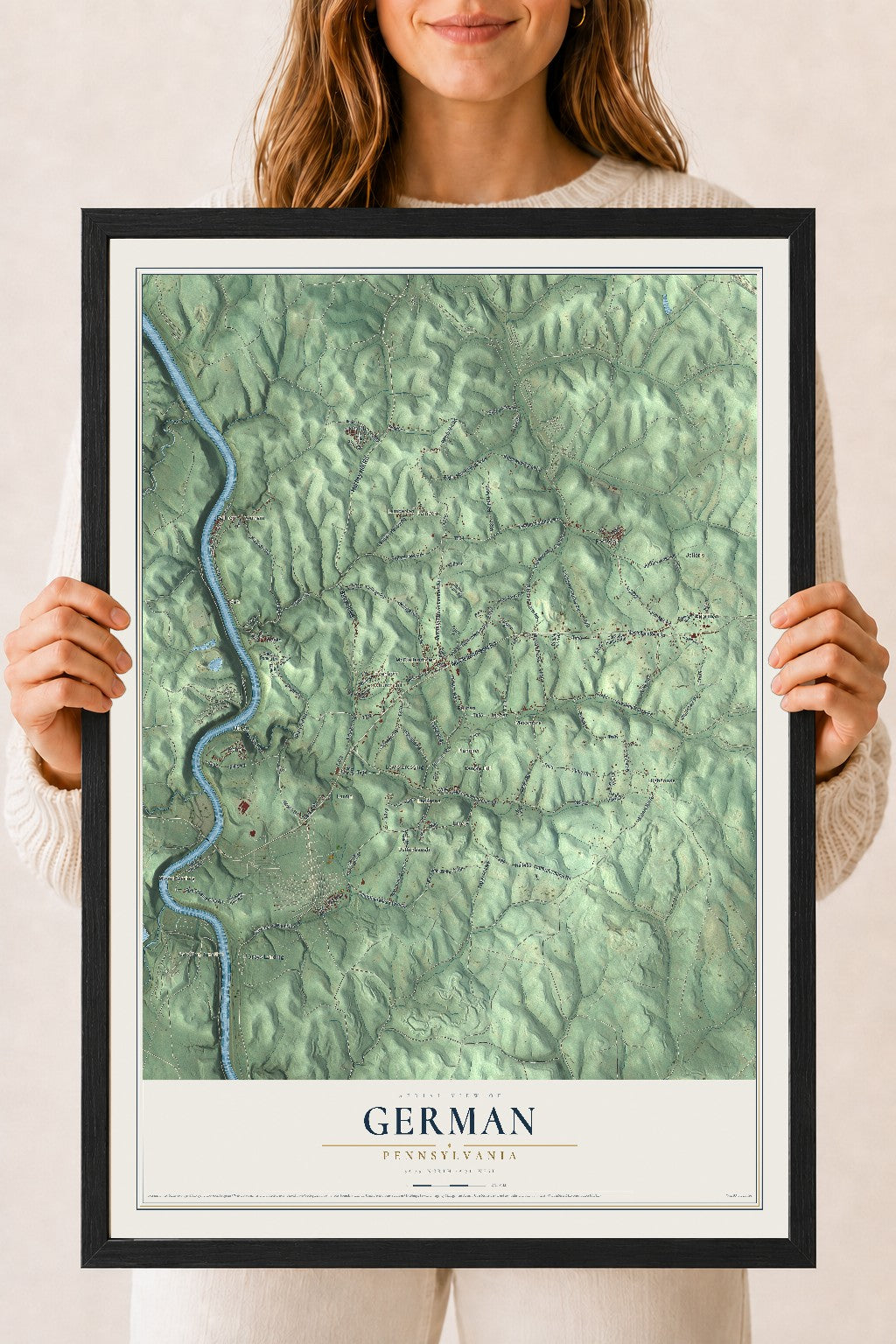 Map of German, Pennsylvania, 18 x 24 inch print in a black wood frame