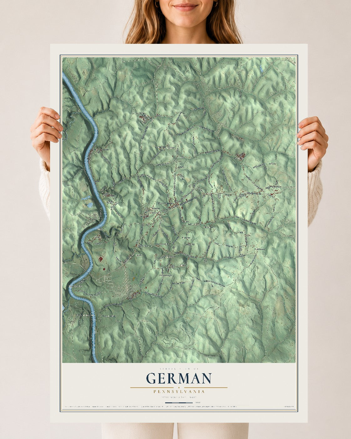 Map of German, Pennsylvania, 24 x 36 inch unframed archival matte print