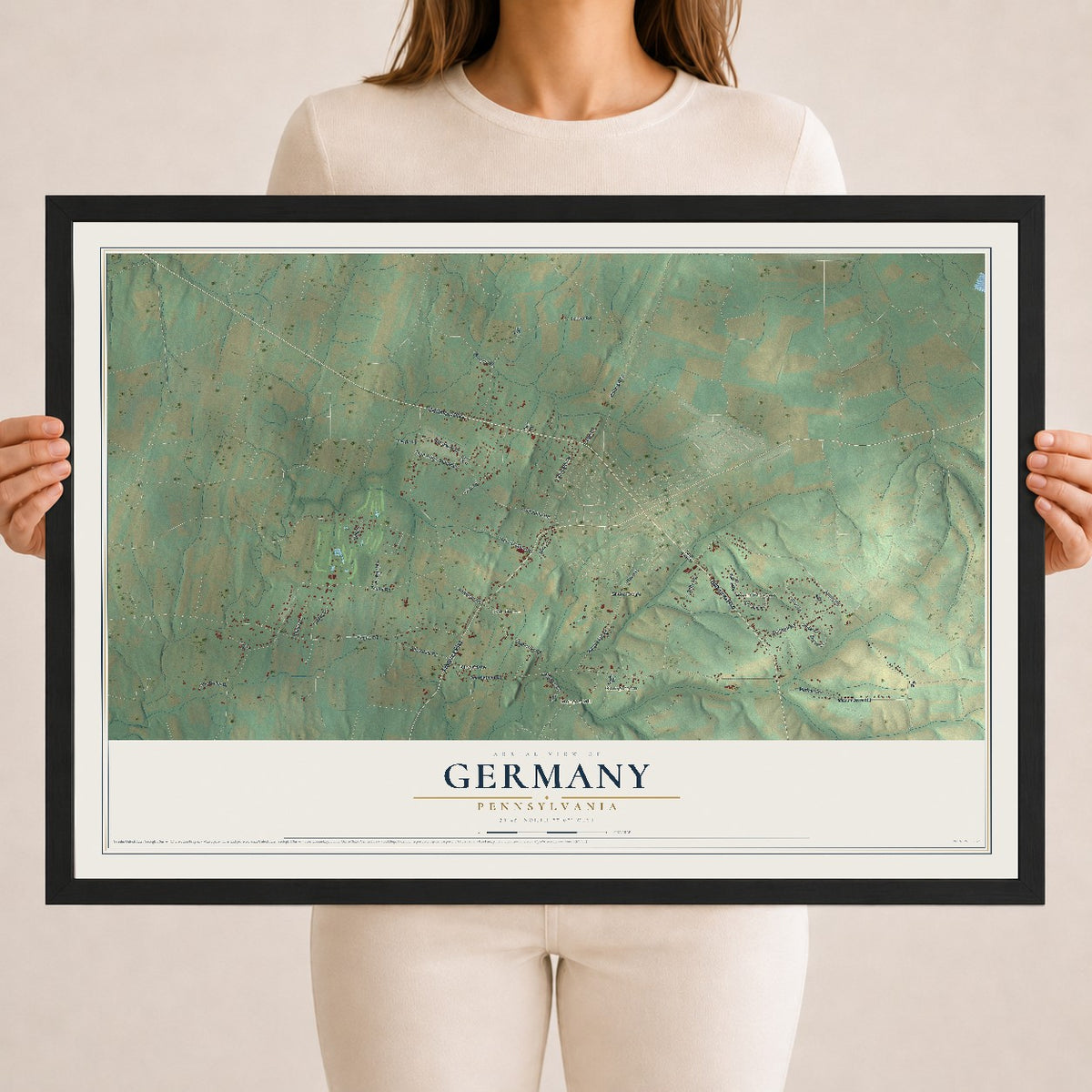 Map of Germany, Pennsylvania, 18 x 24 inch print in a black wood frame