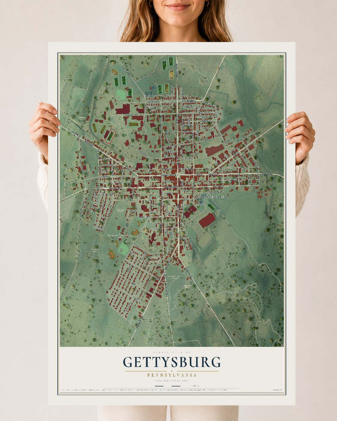 Map of Gettysburg, Pennsylvania, 24 x 36 inch unframed archival matte print