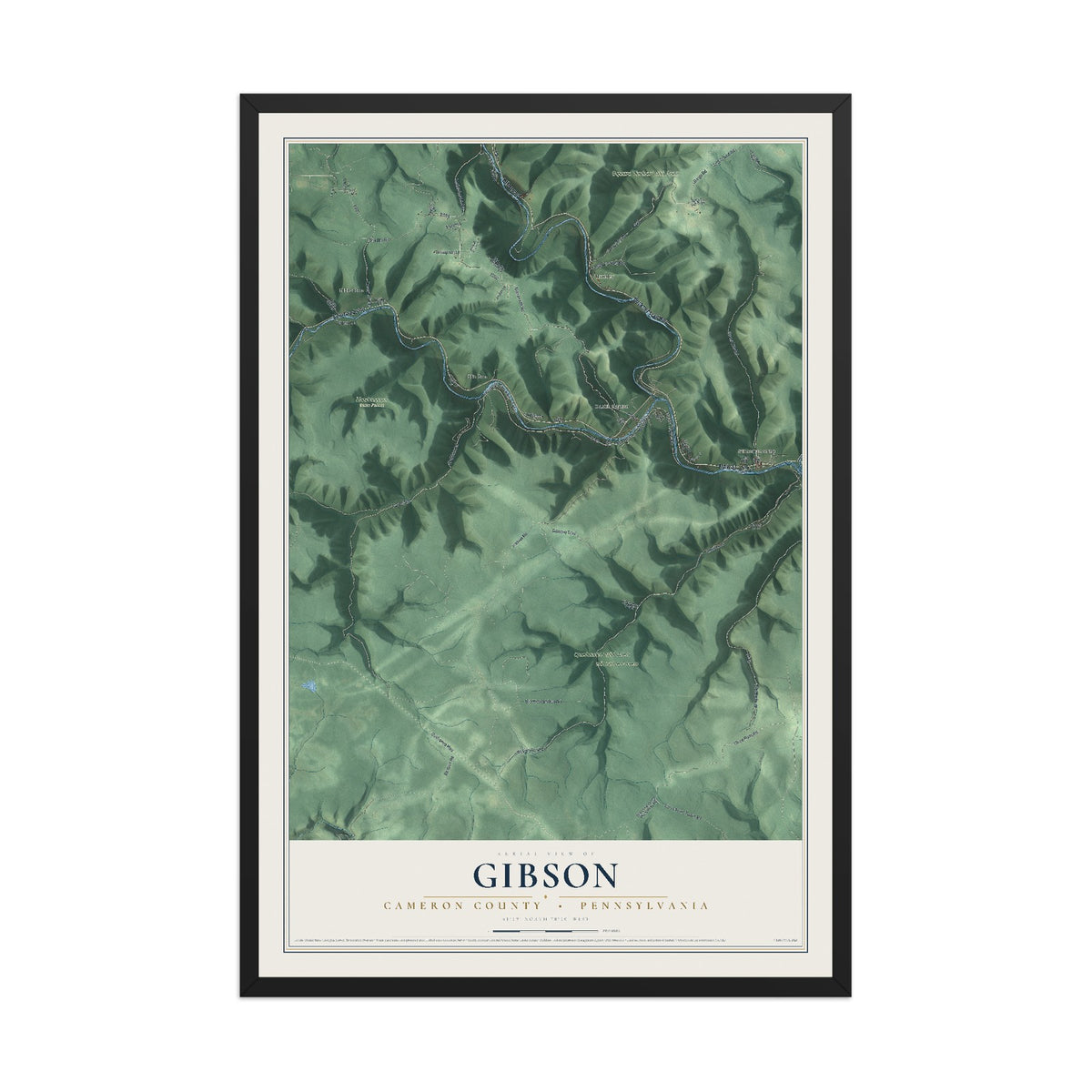 Map of Gibson, Cameron County, Pennsylvania, 12 x 18 inch print in a black wood frame
