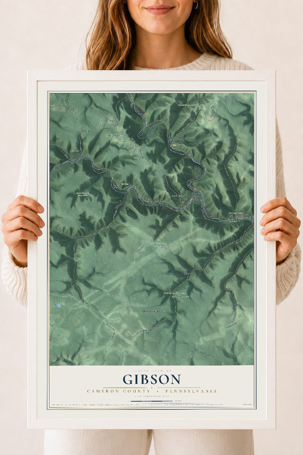 Map of Gibson, Cameron County, Pennsylvania, 18 x 24 inch print in a white wood frame