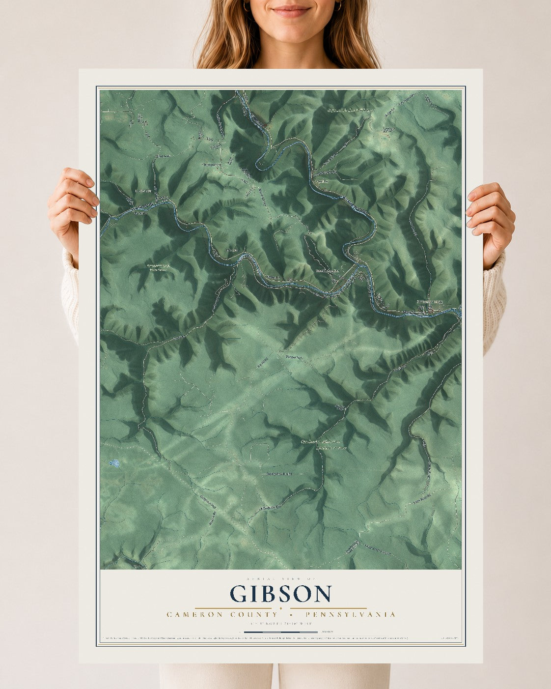 Map of Gibson, Cameron County, Pennsylvania, 24 x 36 inch unframed archival matte print