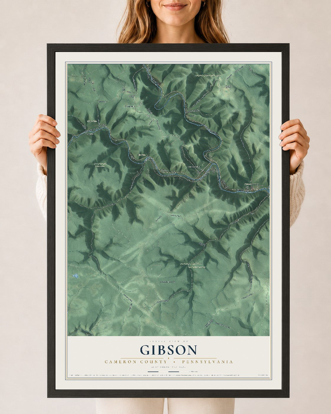 Map of Gibson, Cameron County, Pennsylvania, 24 x 36 inch print in a black wood frame