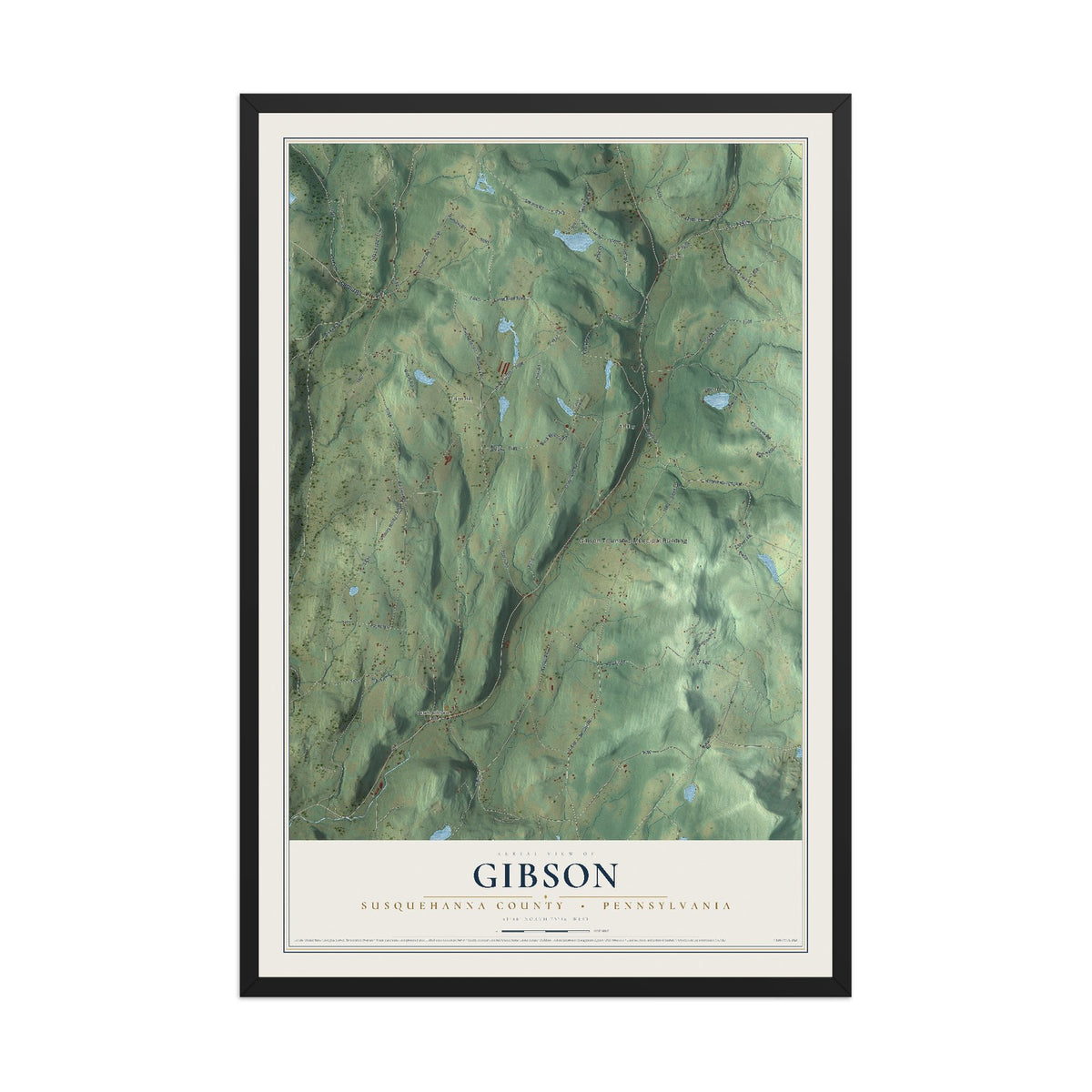 Map of Gibson, Susquehanna County, Pennsylvania, 12 x 18 inch print in a black wood frame