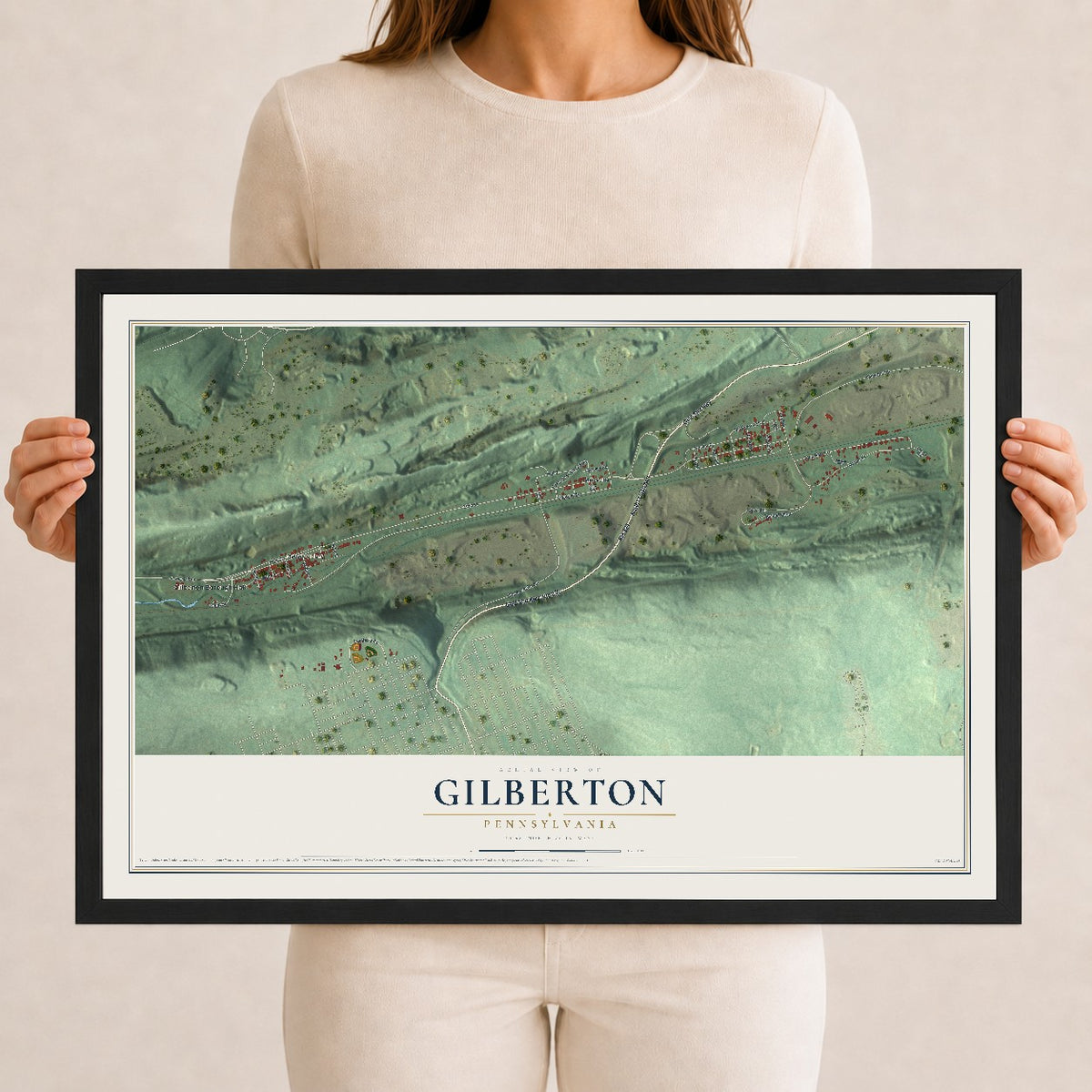 Map of Gilberton, Pennsylvania, 12 x 18 inch print in a black wood frame