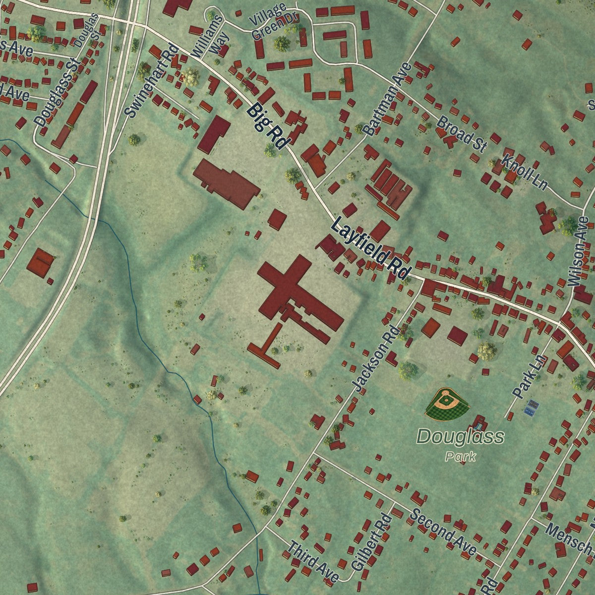 Close-up of the map of Gilbertsville, Pennsylvania print showing street and building detail