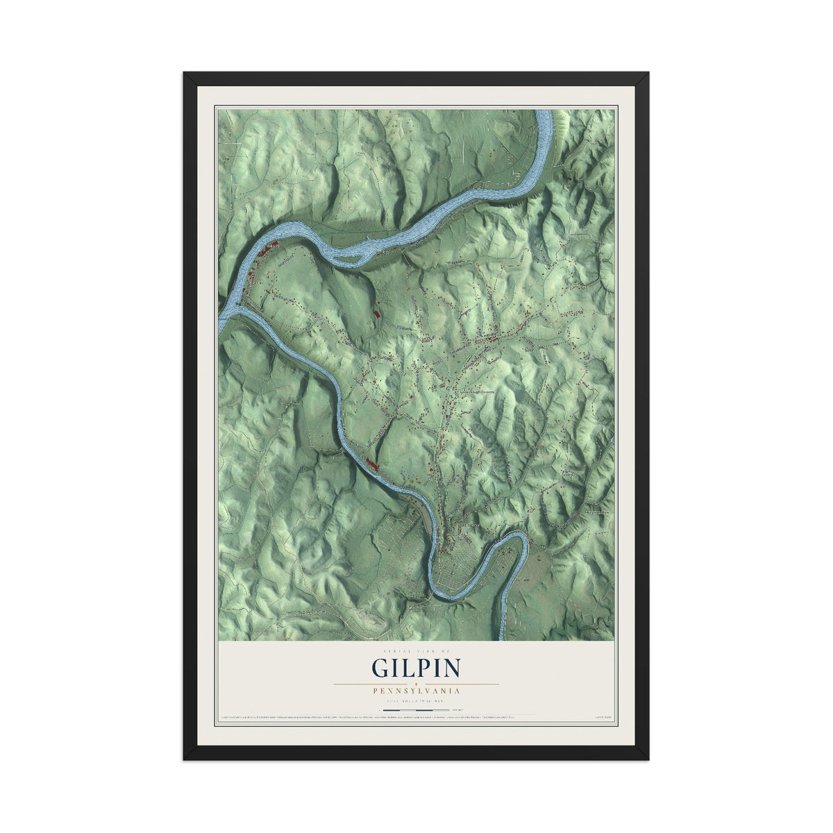 Map of Gilpin, Pennsylvania, 12 x 18 inch print in a black wood frame