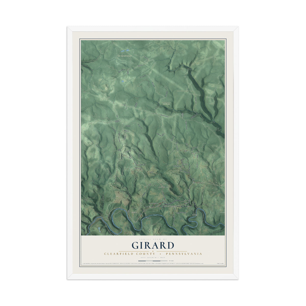 Map of Girard, Clearfield County, Pennsylvania, 12 x 18 inch print in a white wood frame