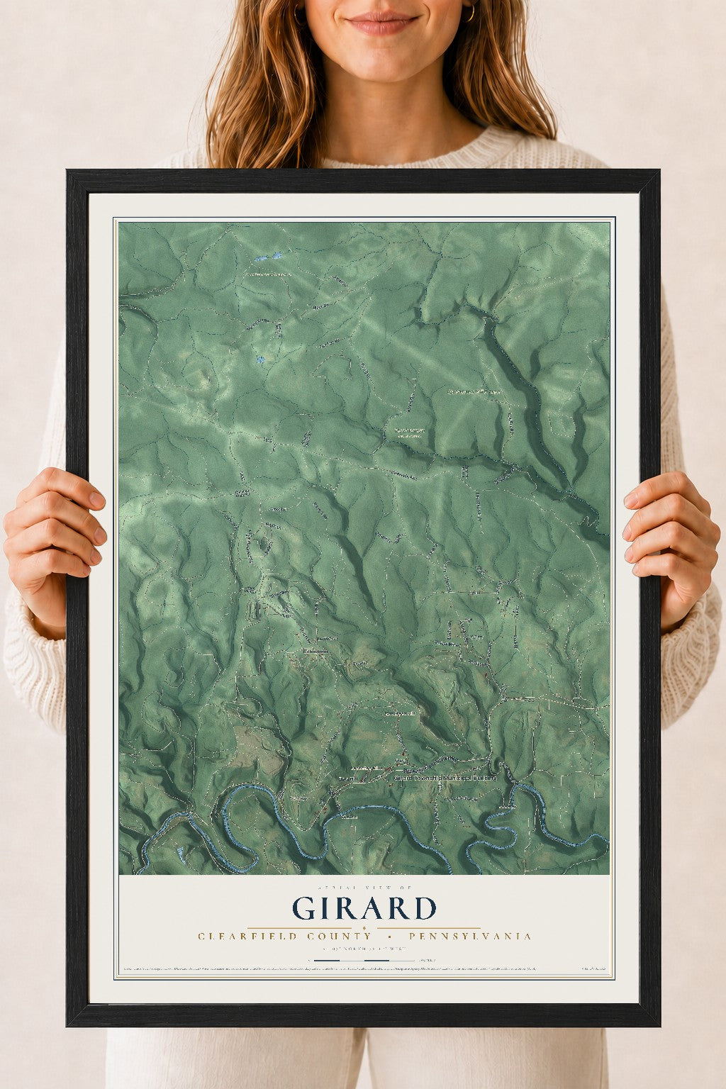 Map of Girard, Clearfield County, Pennsylvania, 18 x 24 inch print in a black wood frame