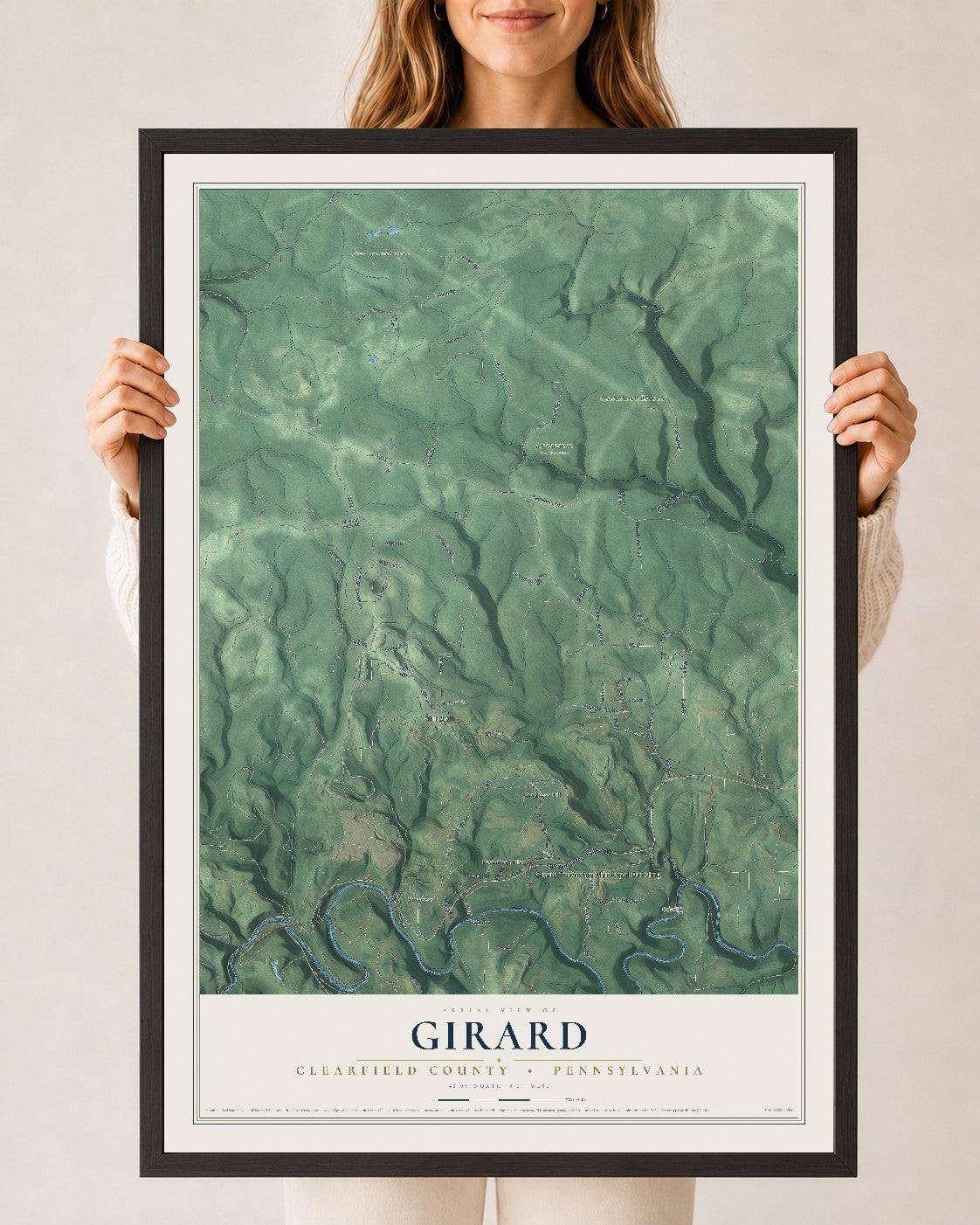 Map of Girard, Clearfield County, Pennsylvania, 24 x 36 inch print in a black wood frame