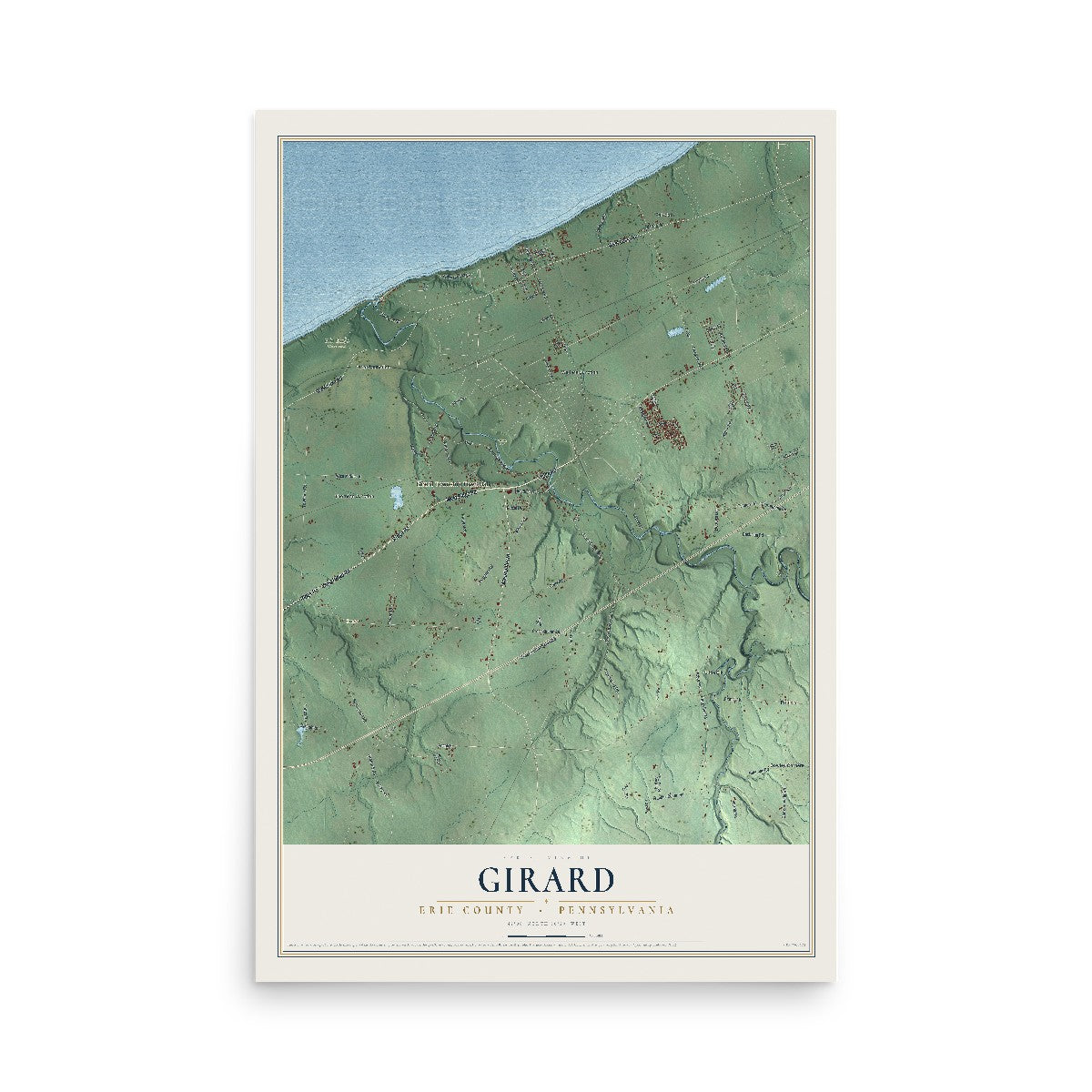 Map of Girard, Erie County, Pennsylvania, 12 x 18 inch unframed archival matte print