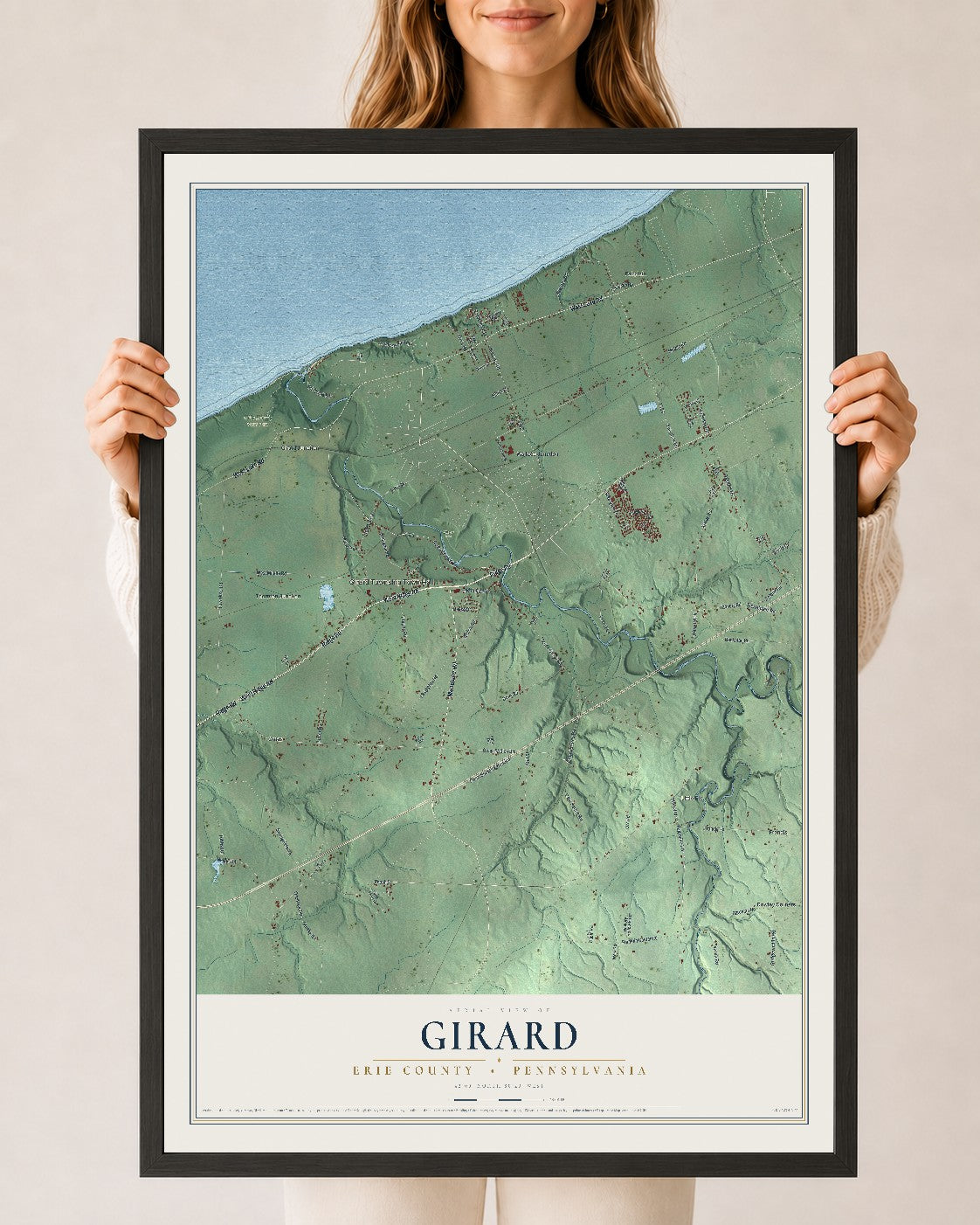 Map of Girard, Erie County, Pennsylvania, 24 x 36 inch print in a black wood frame