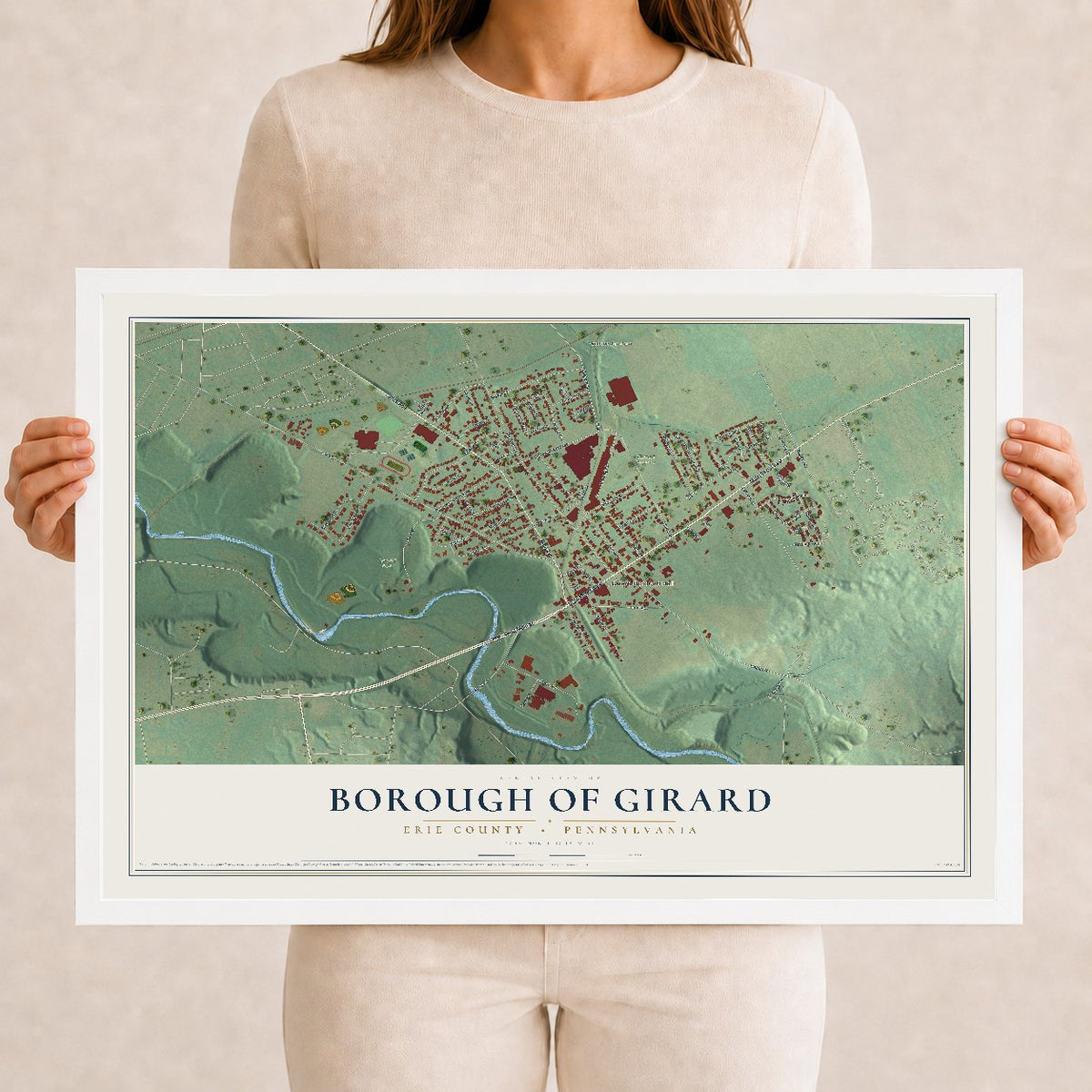 Map of the Borough of Girard, Erie County, Pennsylvania, 12 x 18 inch print in a white wood frame