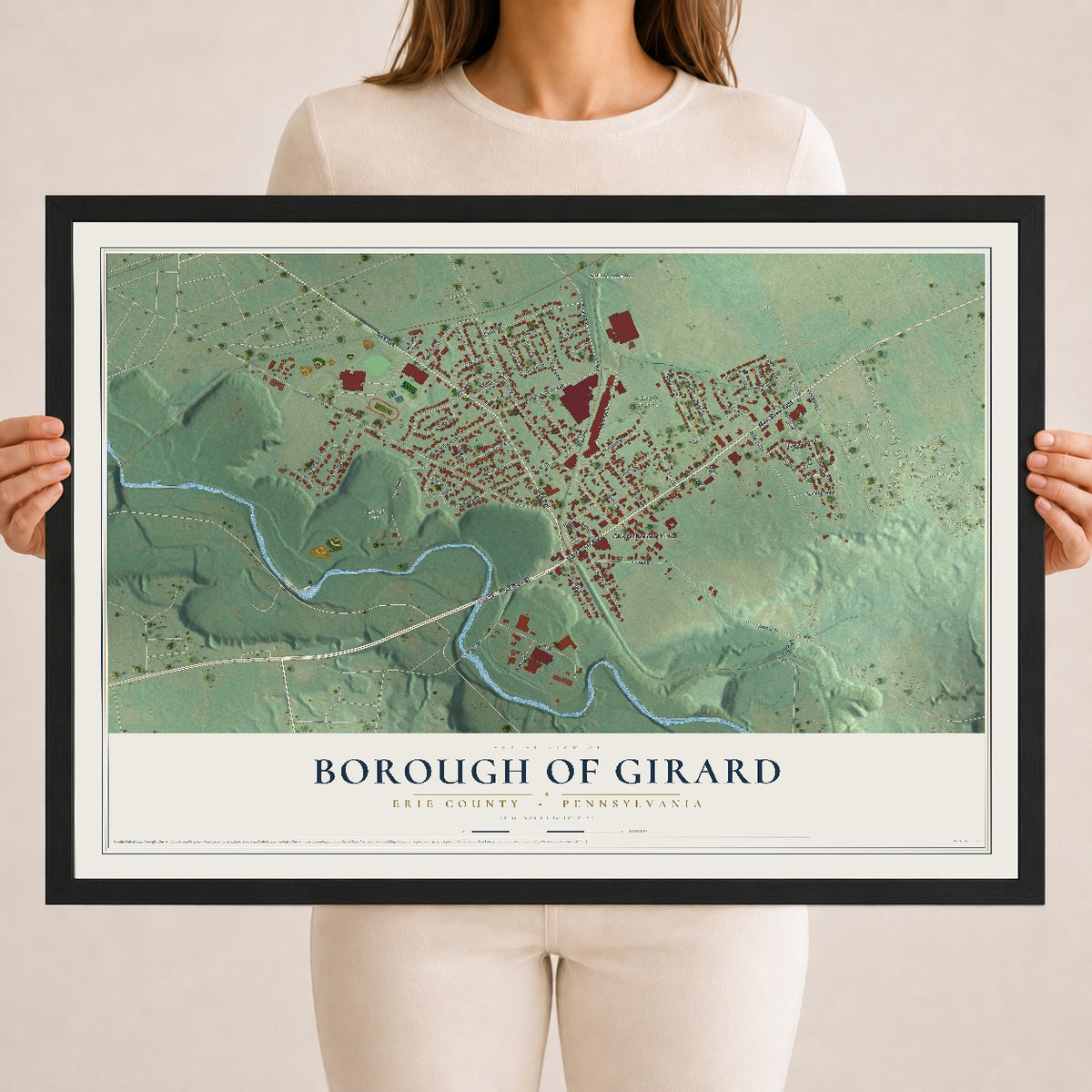 Map of the Borough of Girard, Erie County, Pennsylvania, 18 x 24 inch print in a black wood frame